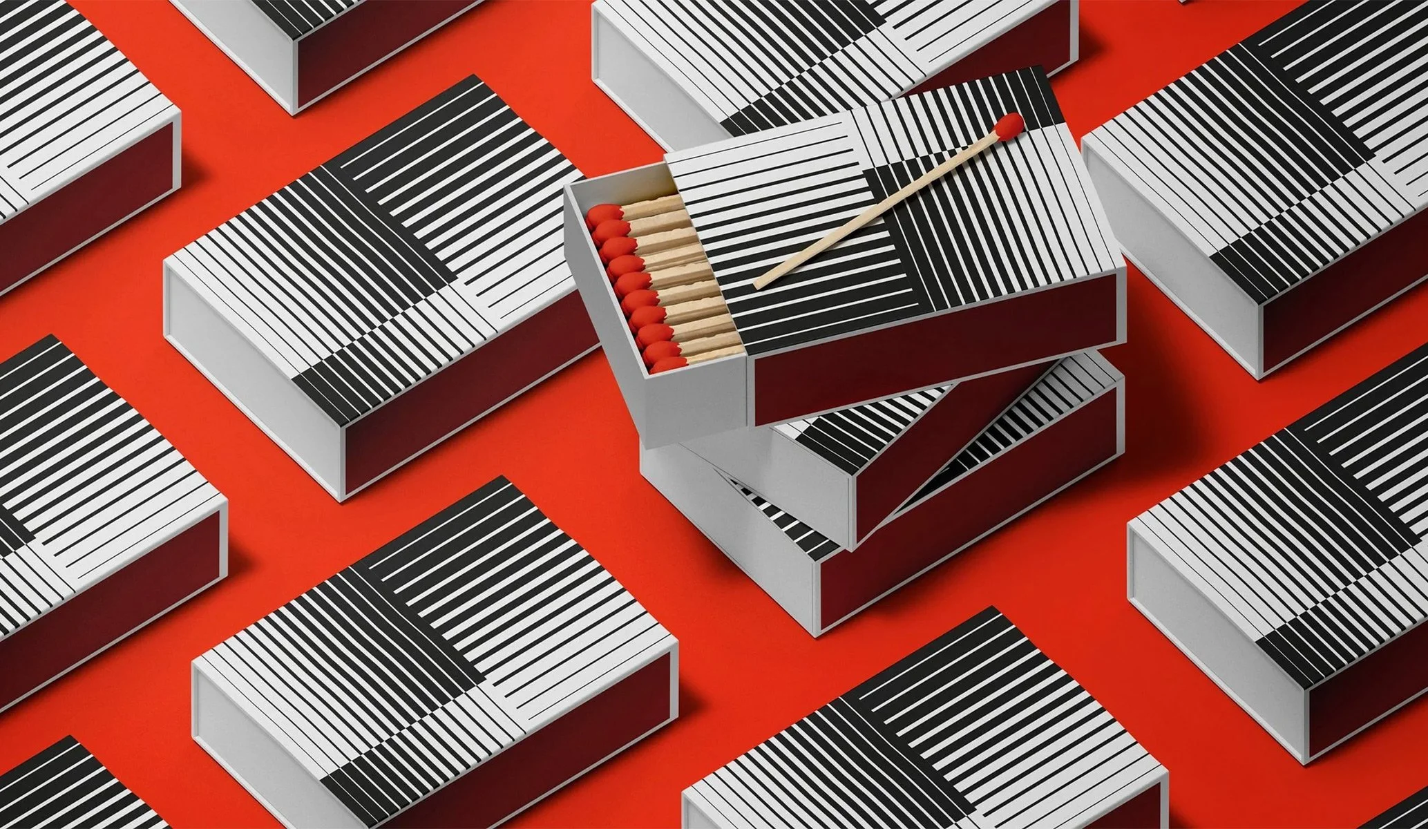 branded matches featuring a striped pattern created as part of the brand identity for 25 Paul St bar by Shoreditch