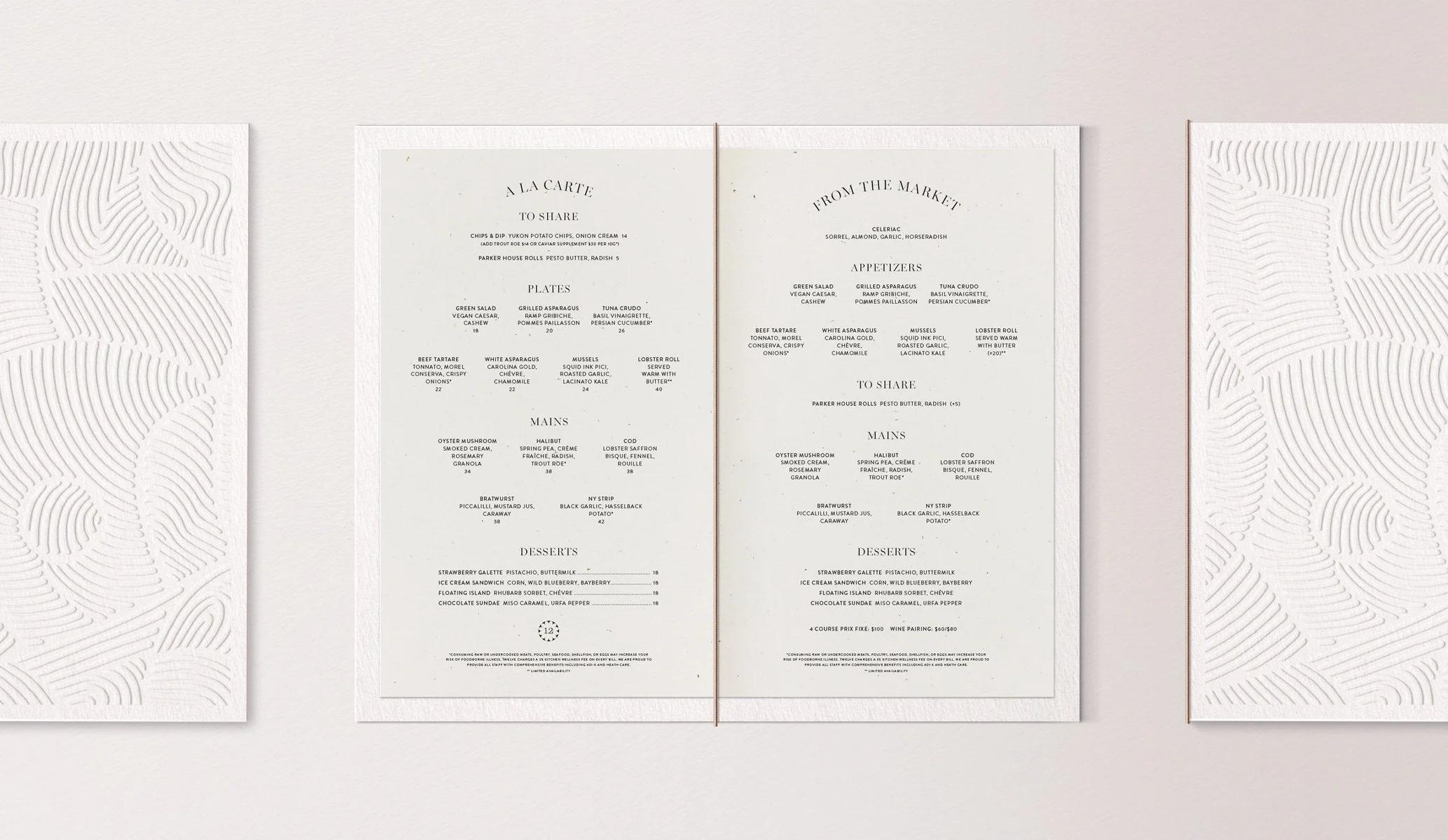 Menu typesetting and design showcasing the new brand identity