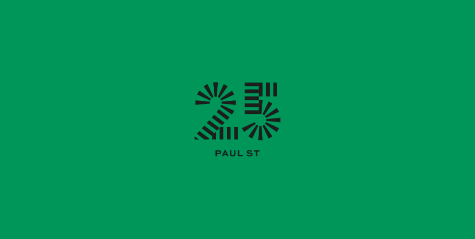 Logo 25 Paul St in Shoreditch, London, designed by Colt as part of the brand identity