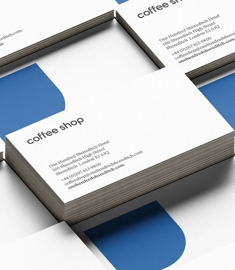 Business card for One Hundred Shoreditch coffee shop created as part of the suite of collateral when applying the new brand identity by Colt