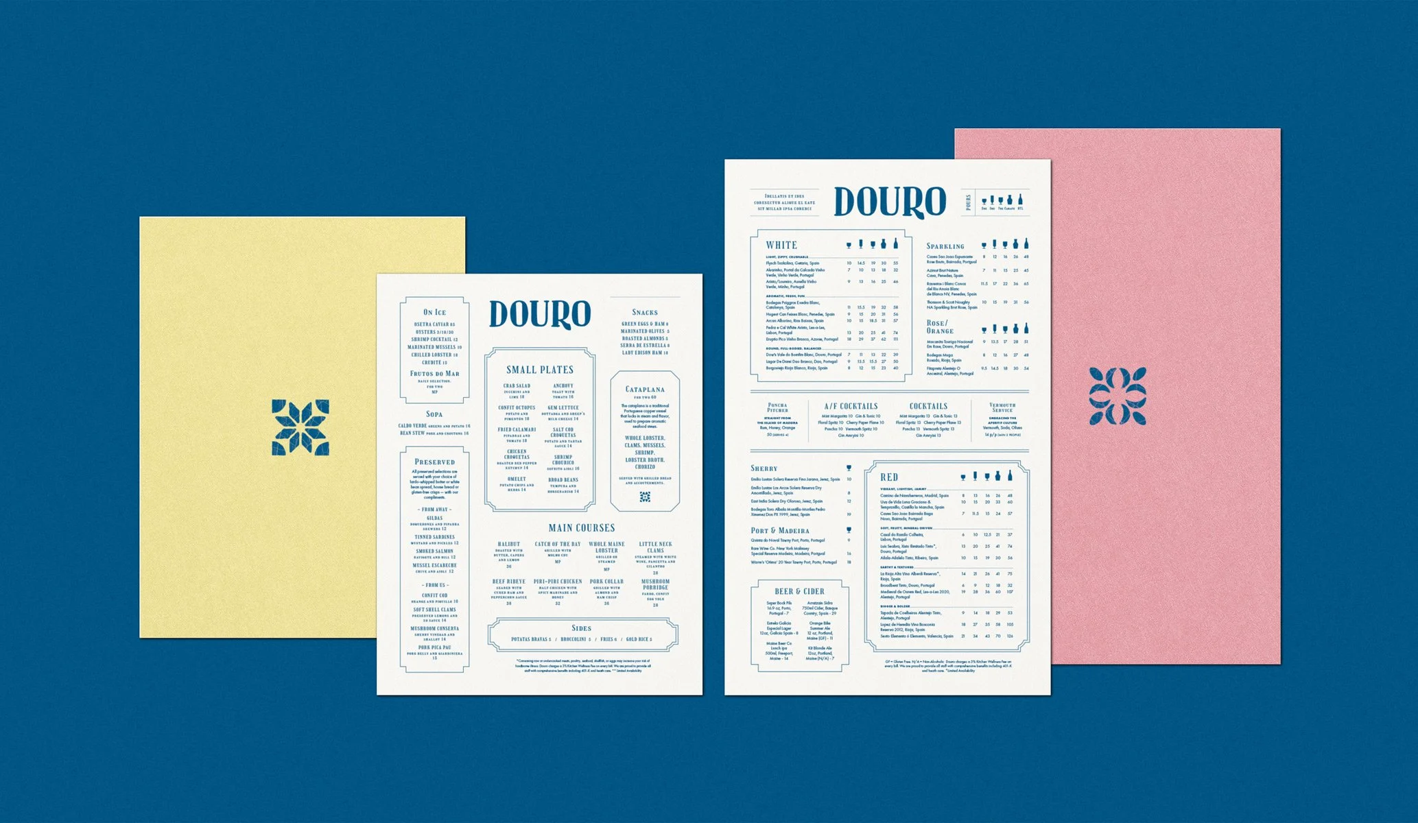 Full suite of menus for the new Douro brand identity by Colt