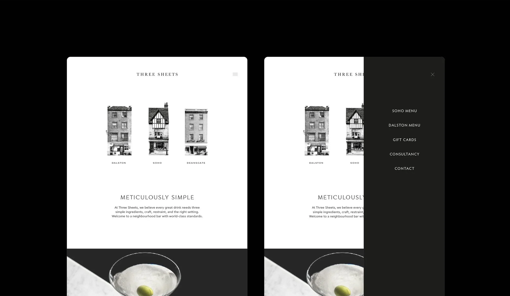 website design for three sheets rebrand and new brand identity designed by Colt