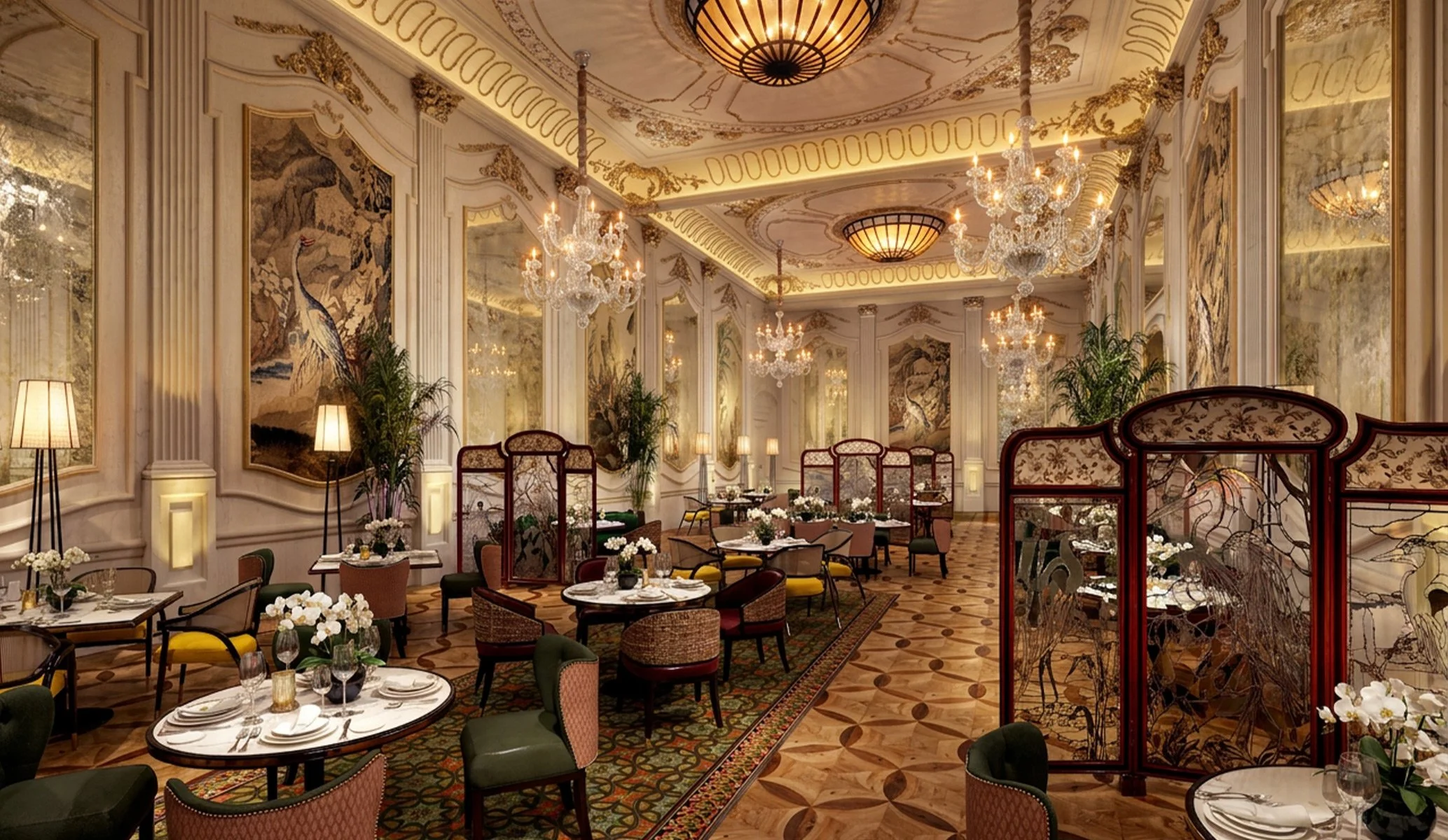 interior render of the space at Madhu's of Mayfair restaurant in London