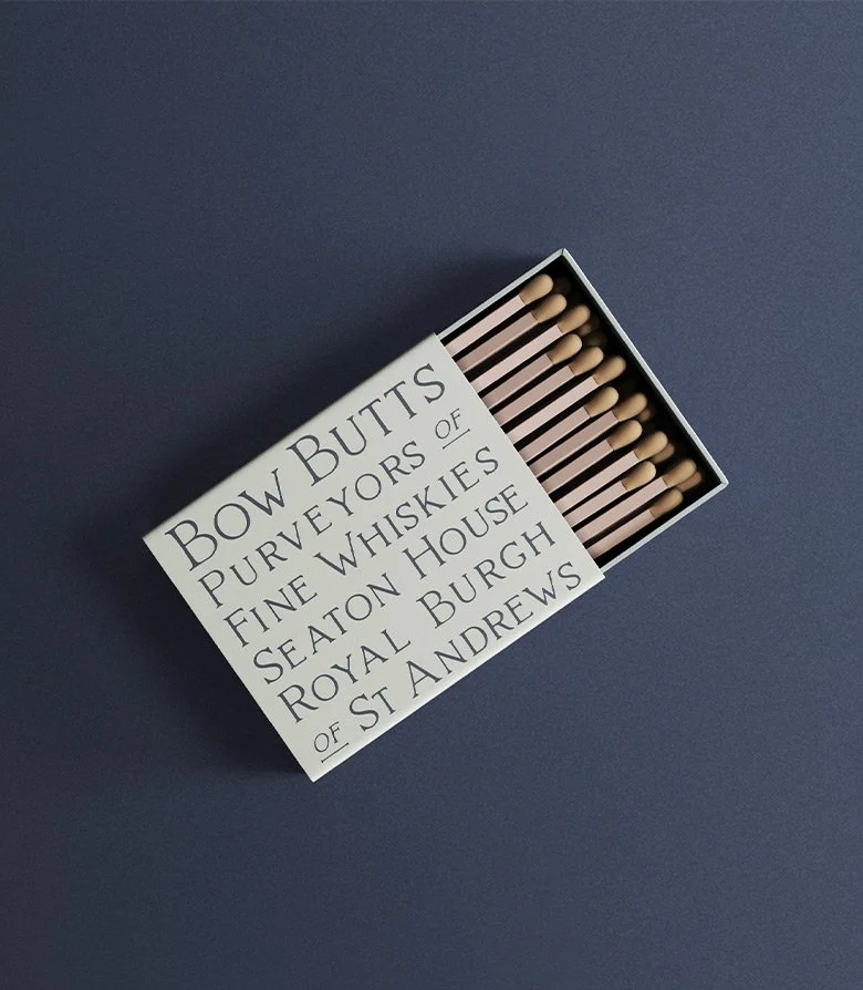 Branded matches packaging for Bow Butts bar, created as part of the new brand identity by Colt