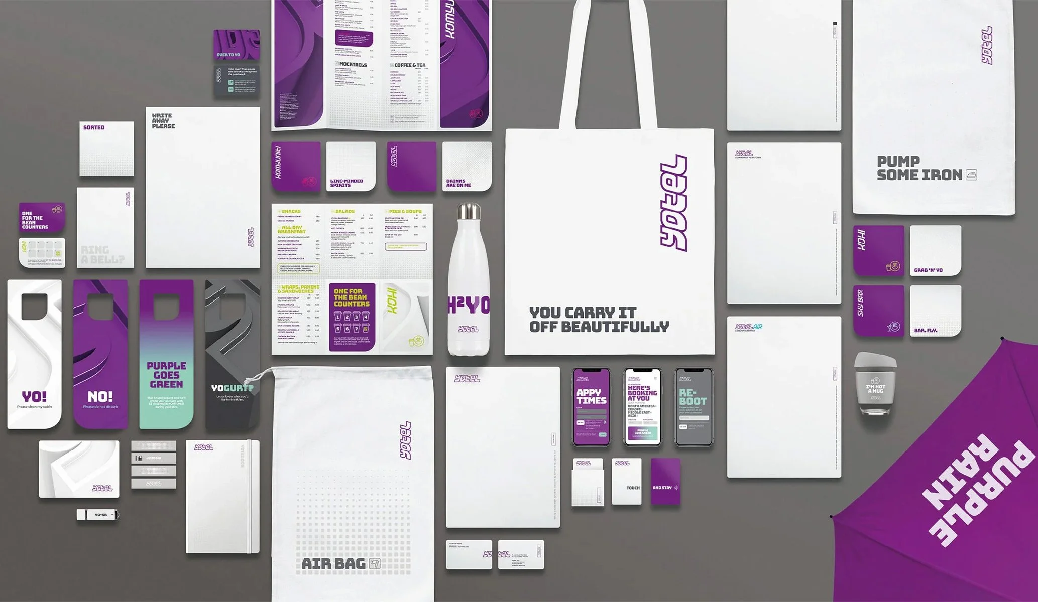various hotel collateral created for the Yotel brand created by Colt, a specialist hotel branding agency in London