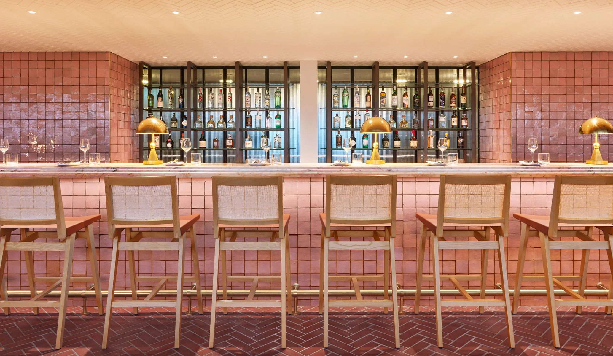Kaso bar in Shoreditch shown with pink tiles and chairs
