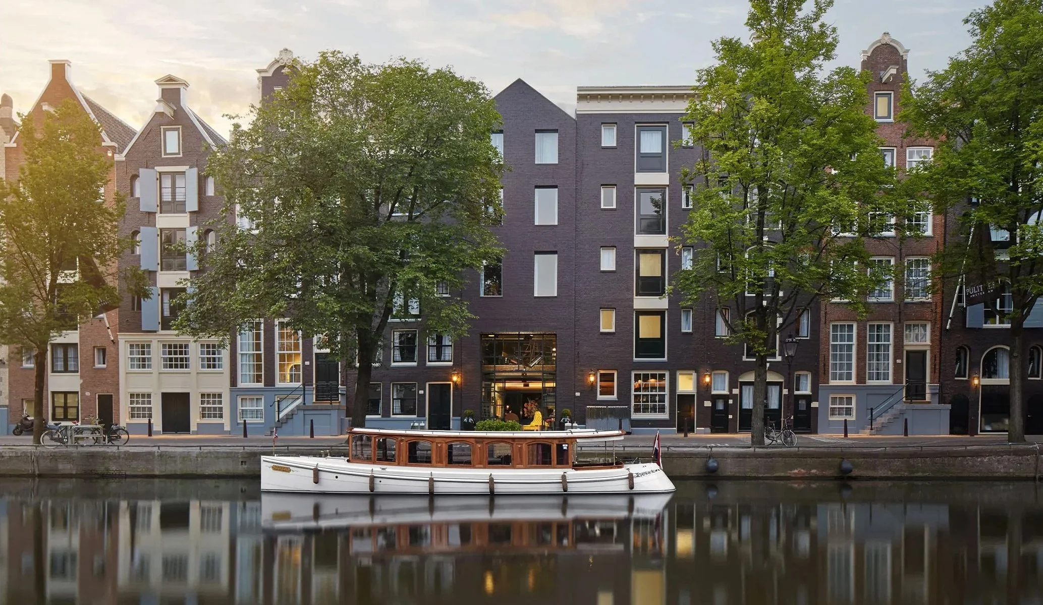 Canal side exterior of Pulitzer hotel in Amsterdam