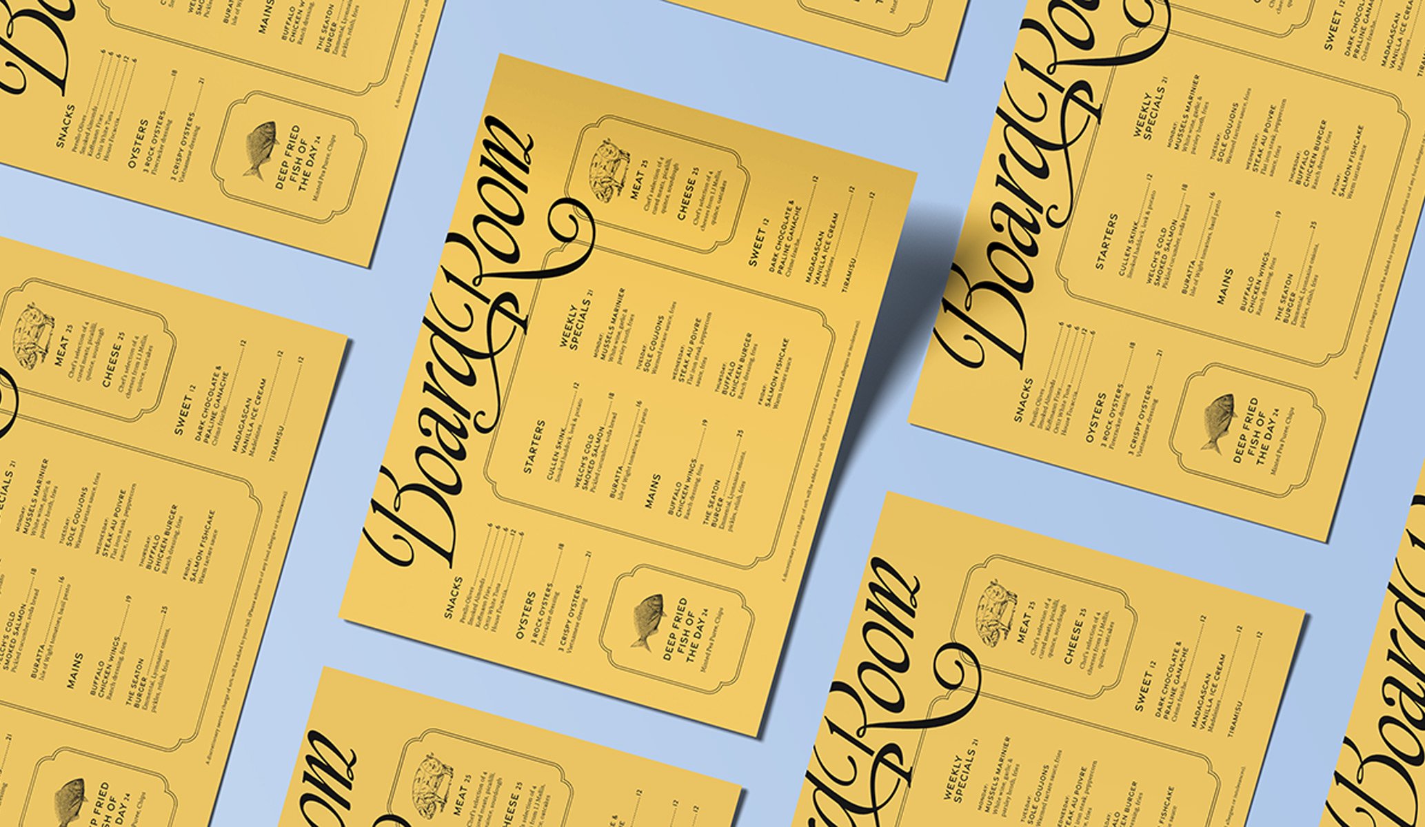 Menus for the Board Room at Seaton House, St Andrews, created as part of the brand identity by Colt