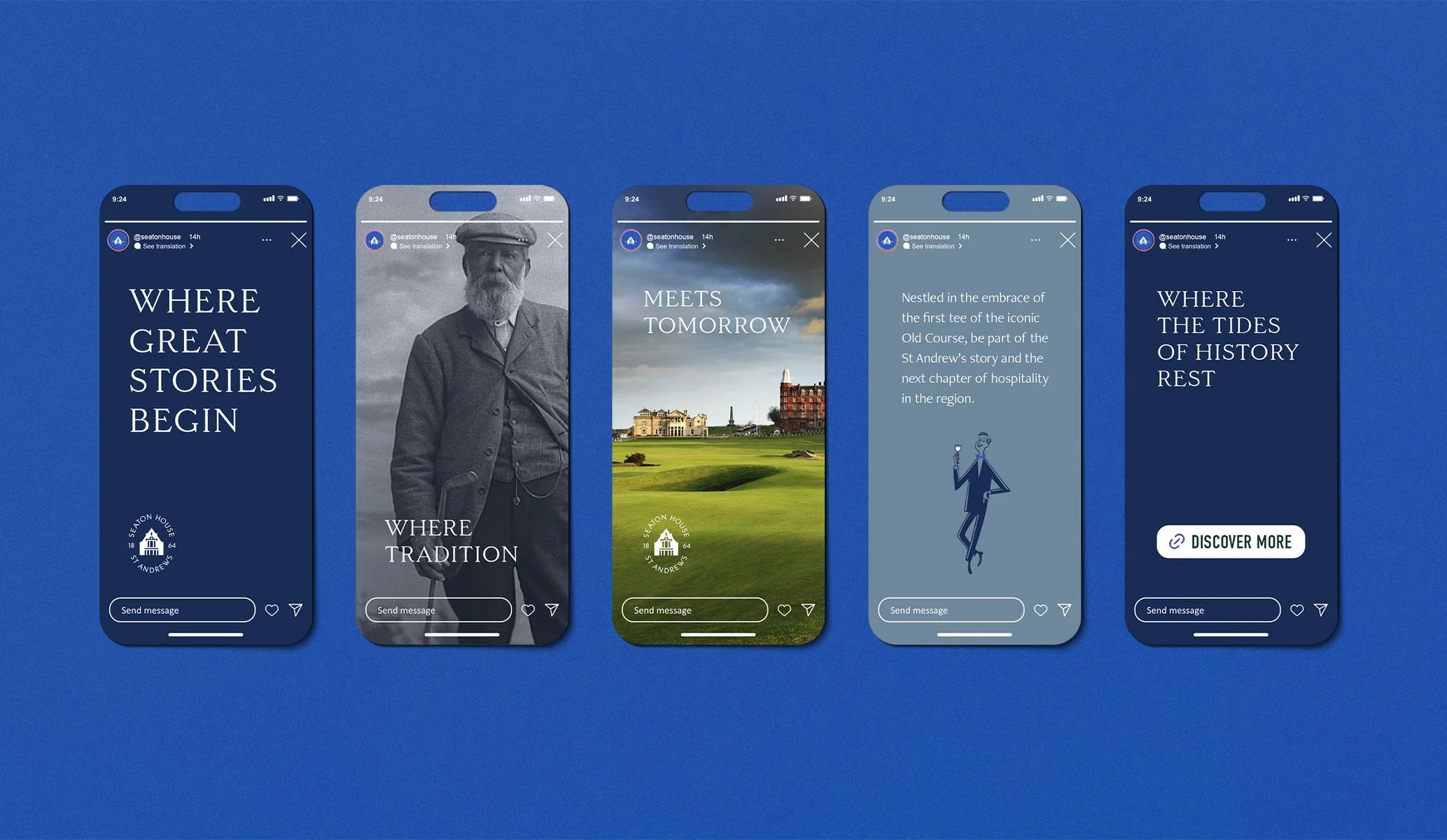 Instagram stories for Seaton House hotel created as part of the brand identity by Colt