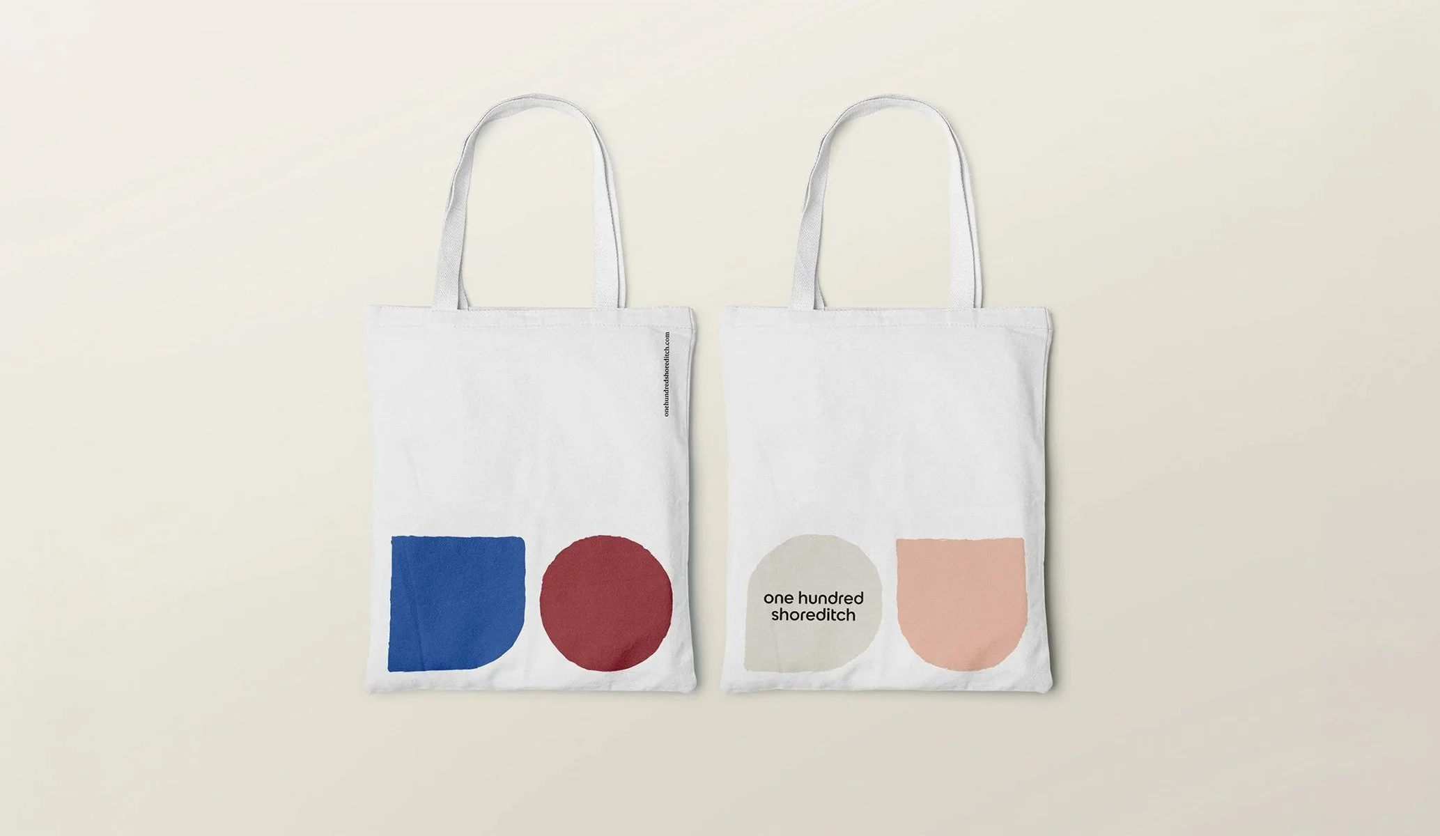 Tote bags for One Hundred Shoreditch created as part of the suite of collateral when applying the new brand identity by Colt