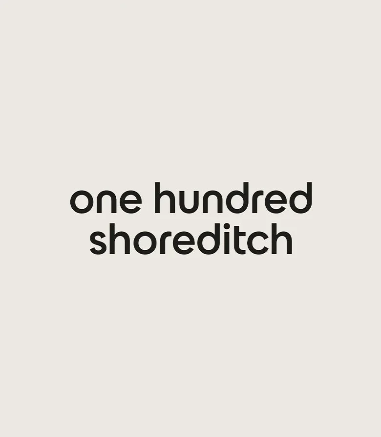 Wordmark logo for One Hundred Shoreditch set in black on a cream background