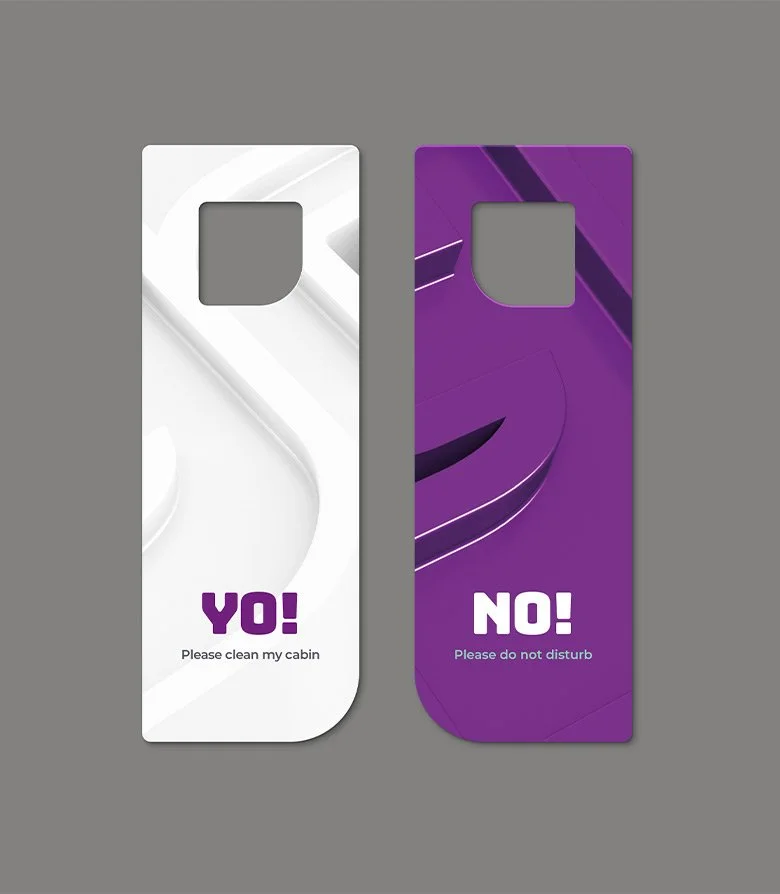 door hangers created for the Yotel brand created by Colt, a specialist hotel branding agency in London