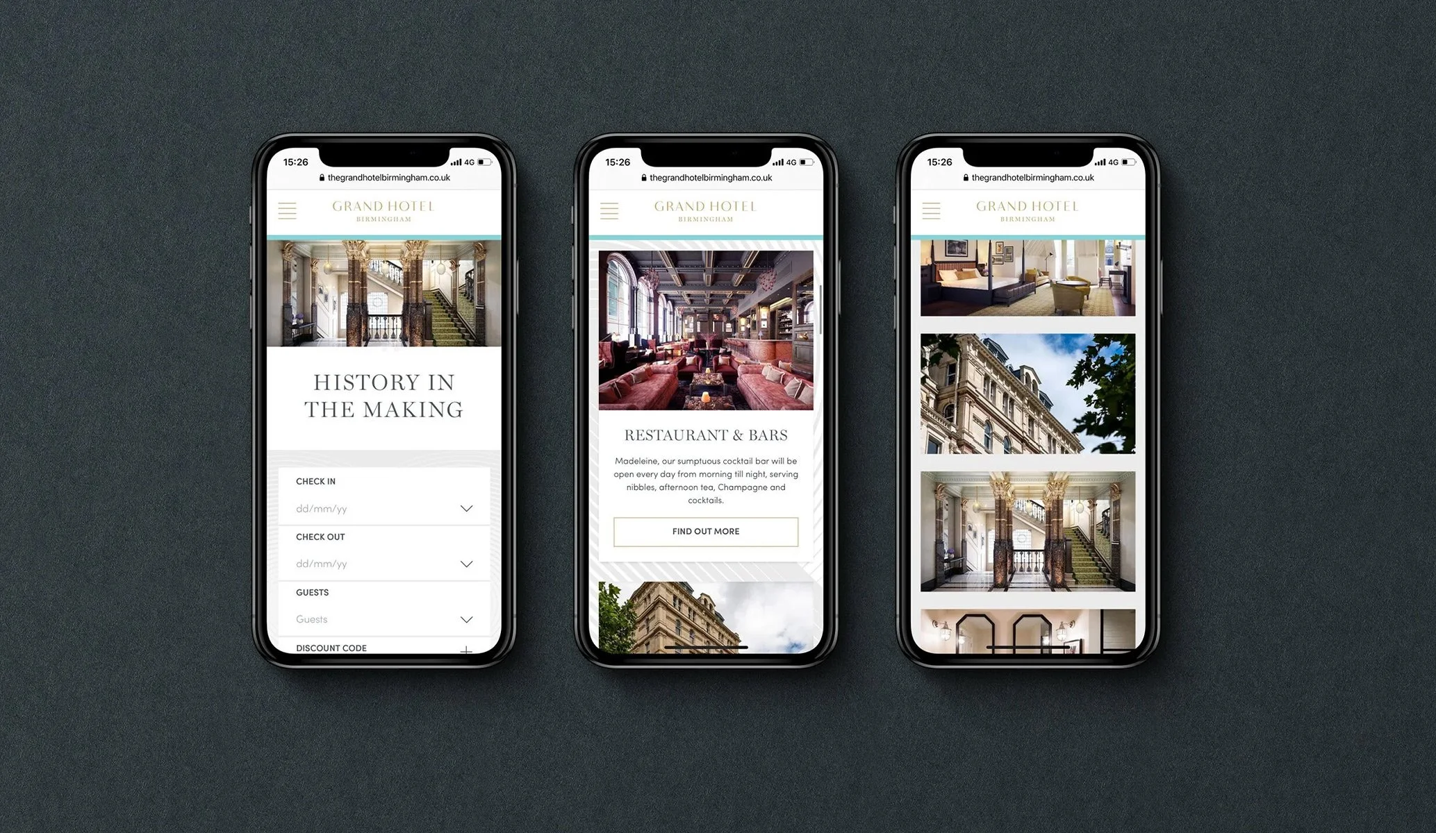 Mobile website for The Grand, Birmingham, part of the brand identity by Colt