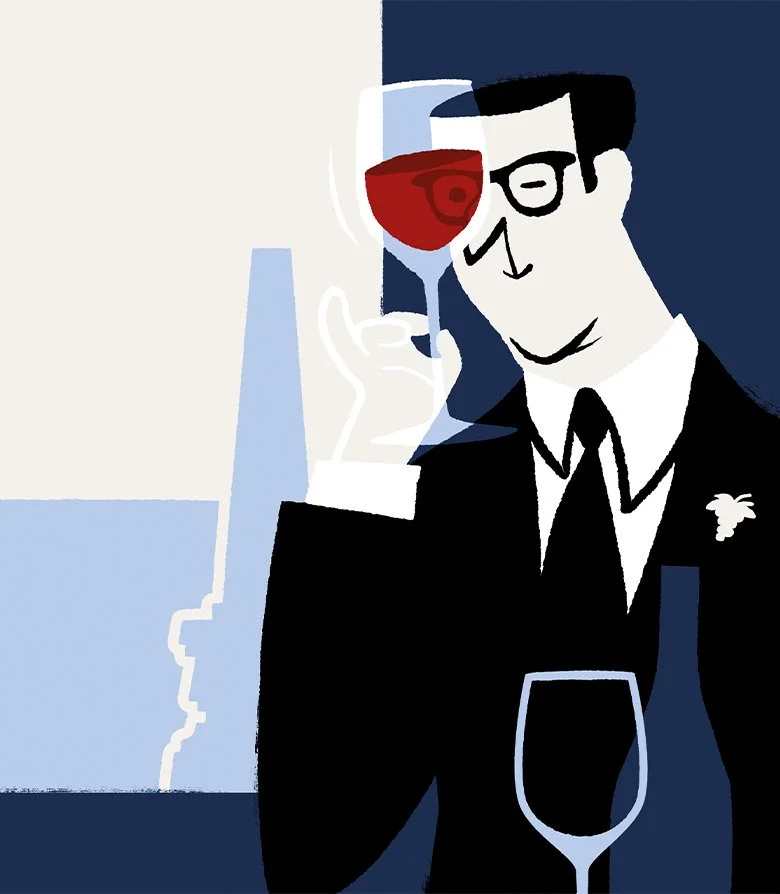 Illustration of a sommelier for Seaton House hotel created as part of the brand identity by Colt