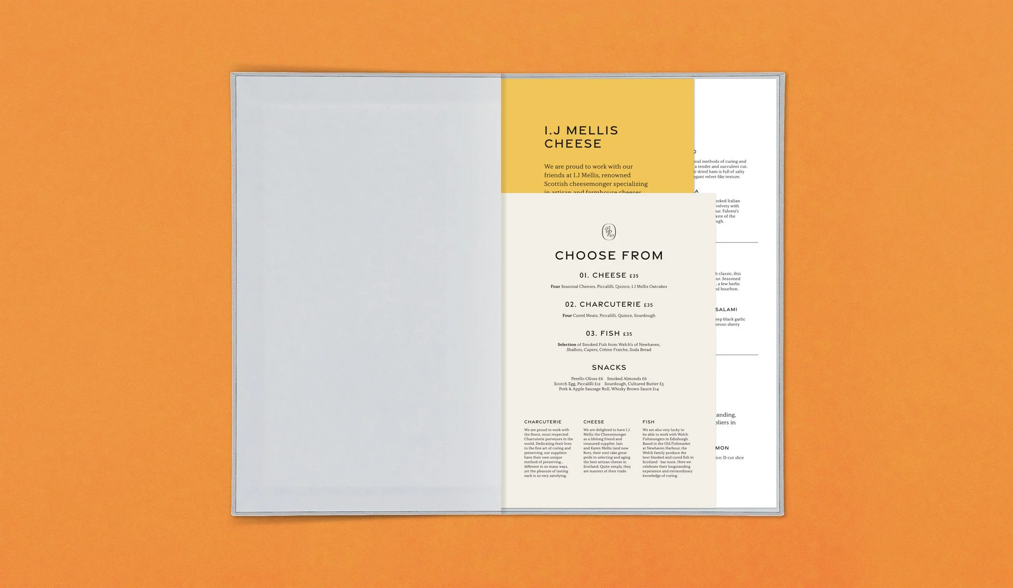 Restaurant menu typesetting for the Board Room at Seaton House, St Andrews, created as part of the brand identity by Colt