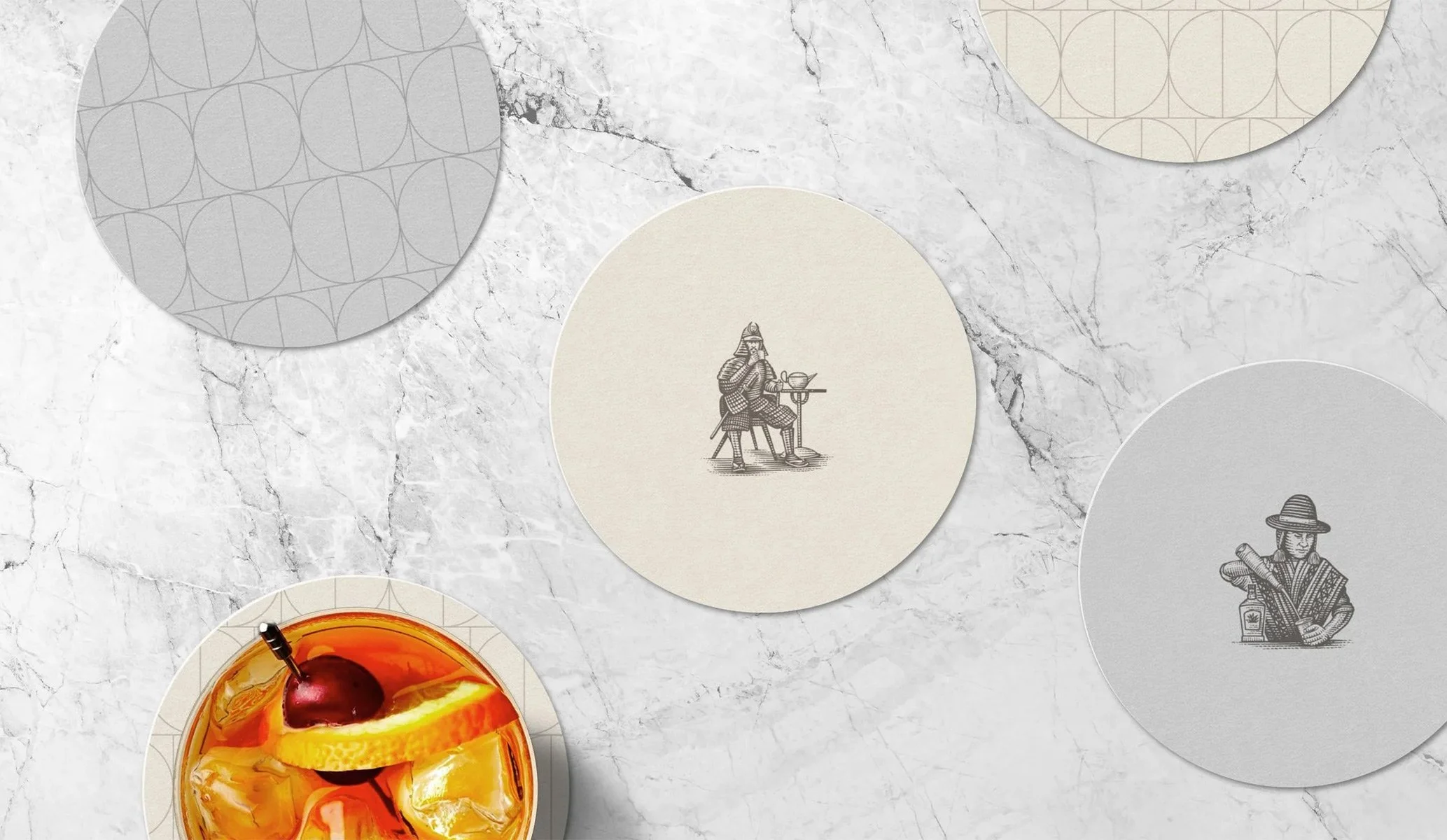 grey and cream drinks coasters created by Colt as part of the brand identity for Contigo restaurant in London