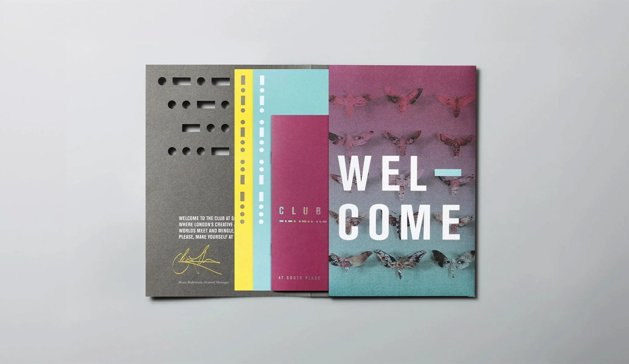 Welcome pack for members of Club, the private bar at South Place Hotel in London, designed by Colt