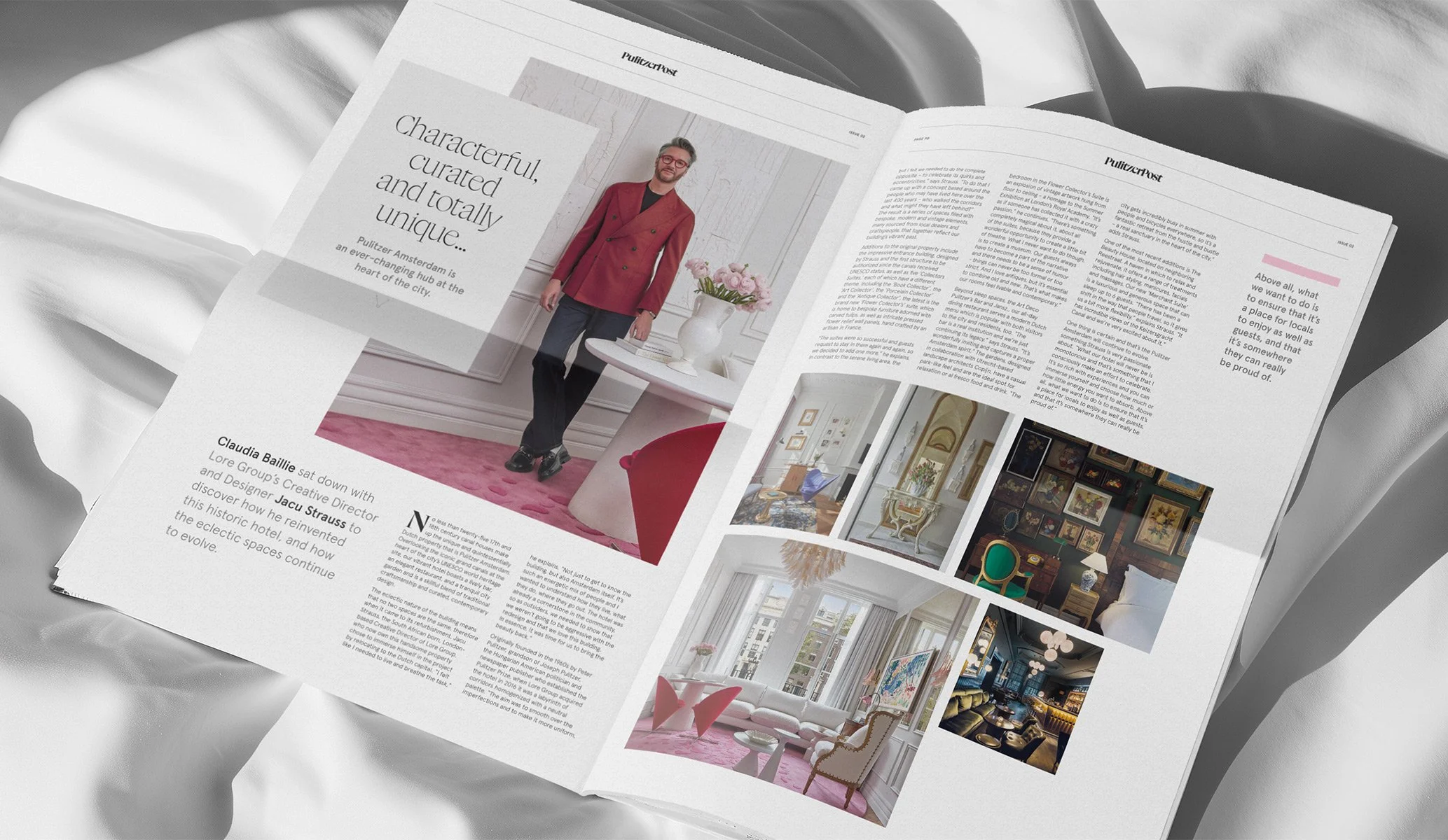 on-room directory newspaper for Pulitzer Hotel in Amsterdam, created as part of the brand identity project by Colt, hotel branding specialists