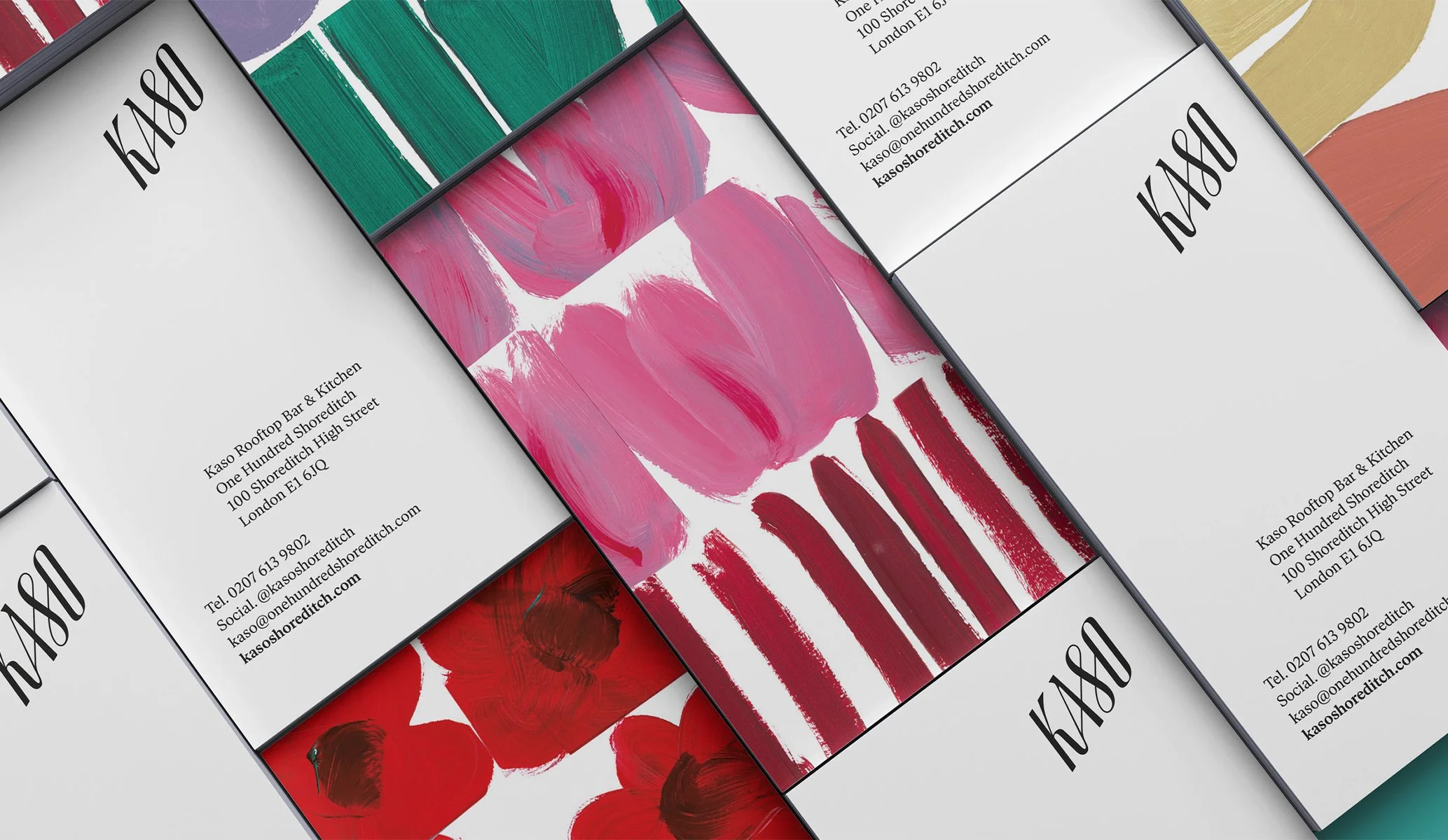 Business cards for Kaso bar in Shoreditch, part of the print collateral designed by Colt