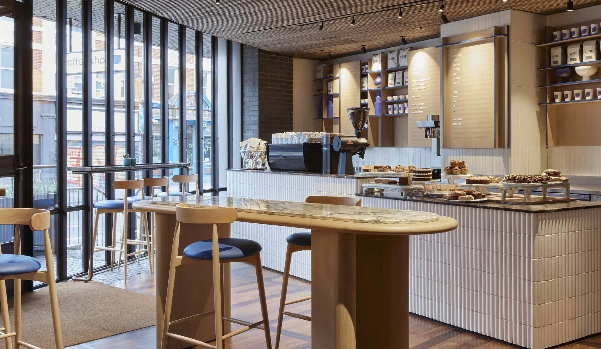 Coffee shop interior design at One Hundred Shoreditch hotel in London