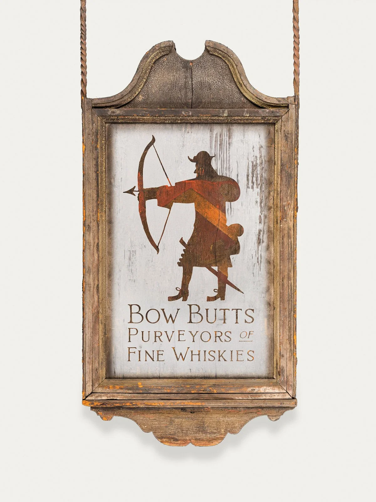 Traditional hanging pub sign featuring the logo for Bow Butts bar, a whiskey bar in Seaton House, St Andrews, Scotland