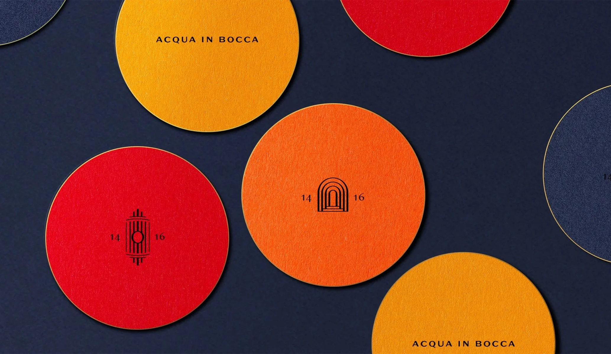 Drinks coasters for Quindici bar at Campari HQ in London designed by Colt