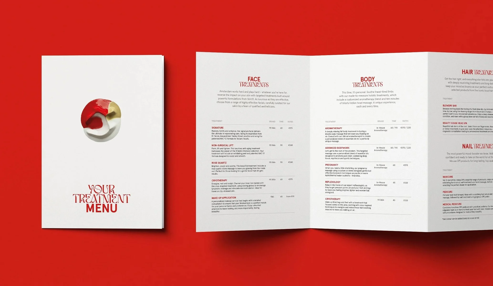 treatment menu for The Beauty House, the spa at Putlitzer Hotel with branding by specialist hotel branding agency Colt
