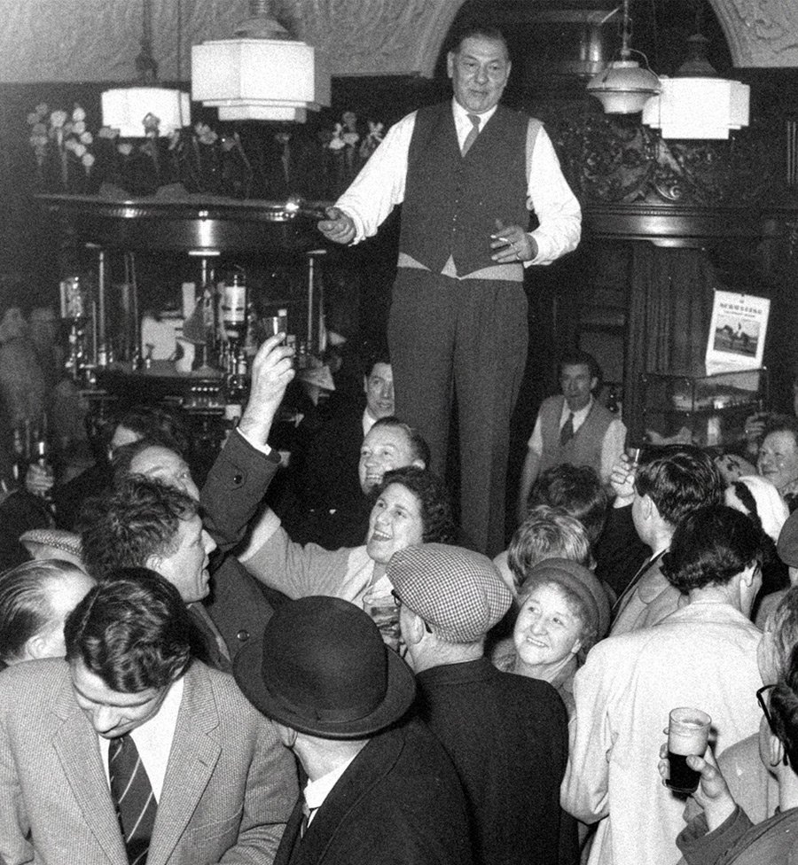 Vintage London pub scene created as part of the Three Sheets brand identity.