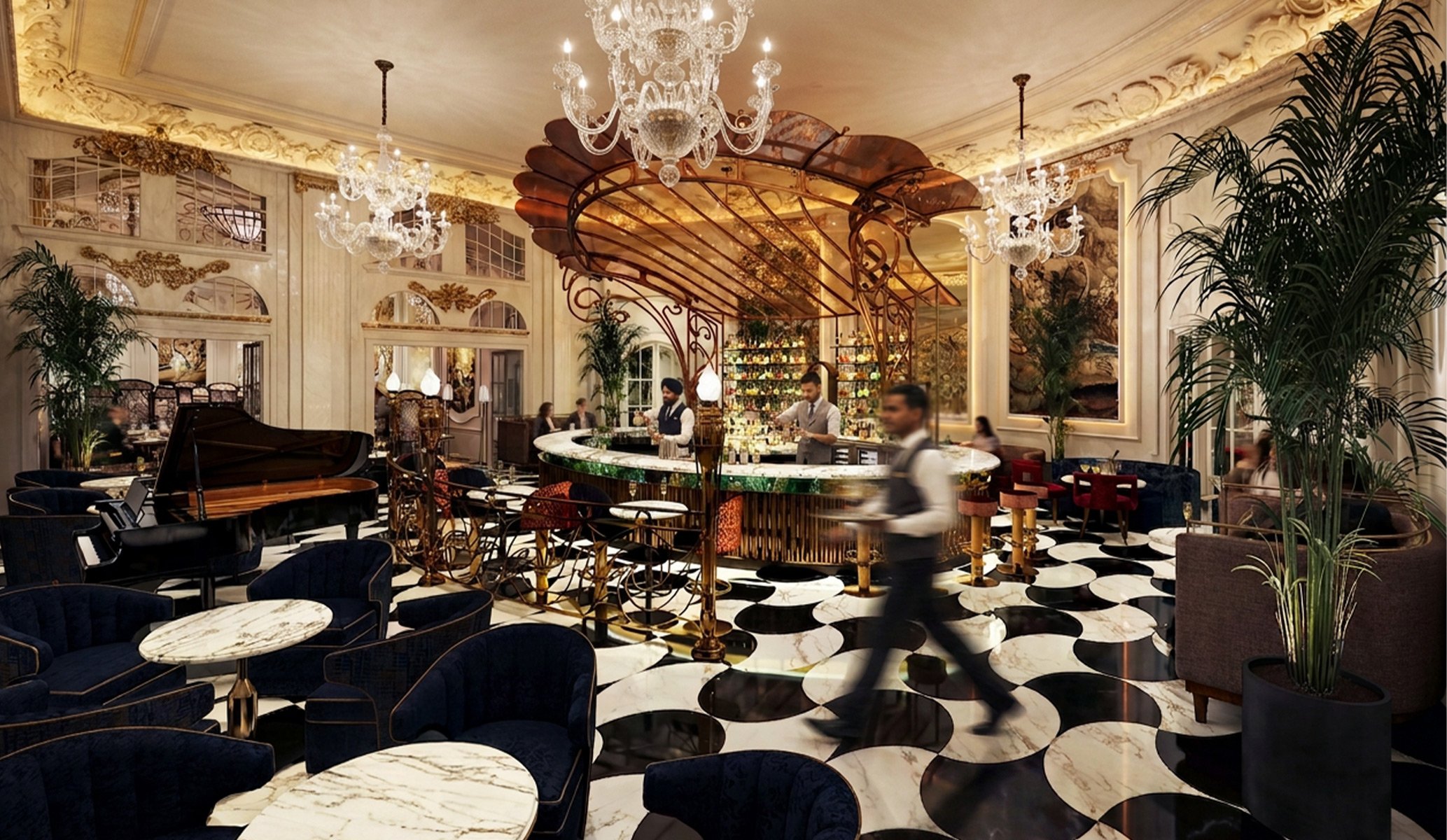 Interior render of the bar at Madhu's of Mayfair in London