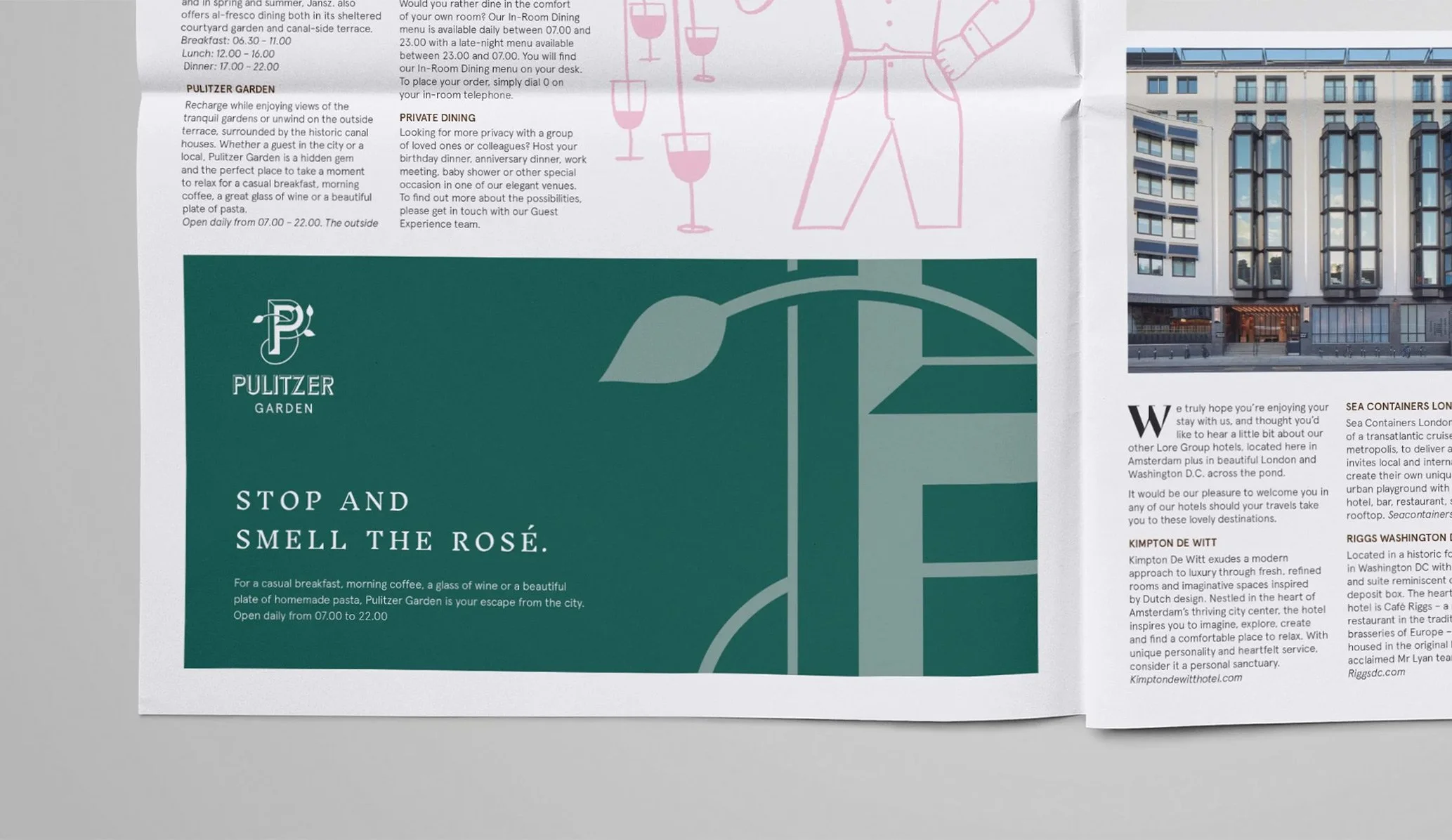 print ad featuring the brand identity for pulitzer garden restaurant in amsterdam