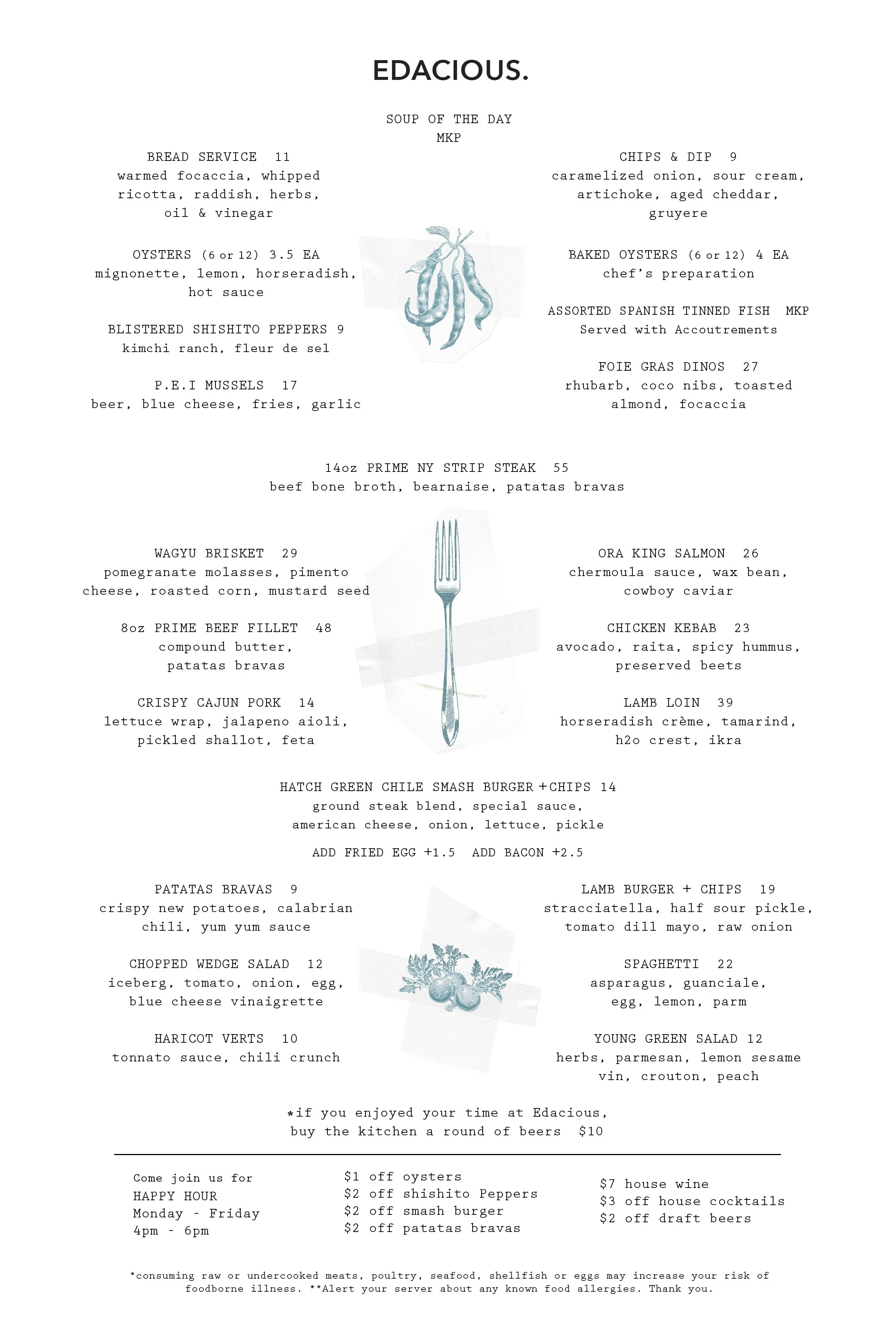 Dinner Menu — Edacious Kitchen