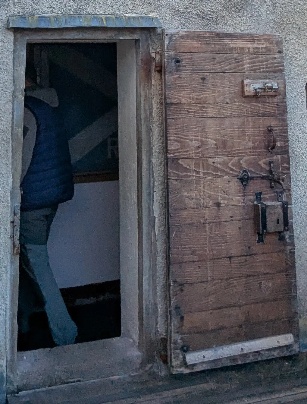  Wooden door with lots of locks 