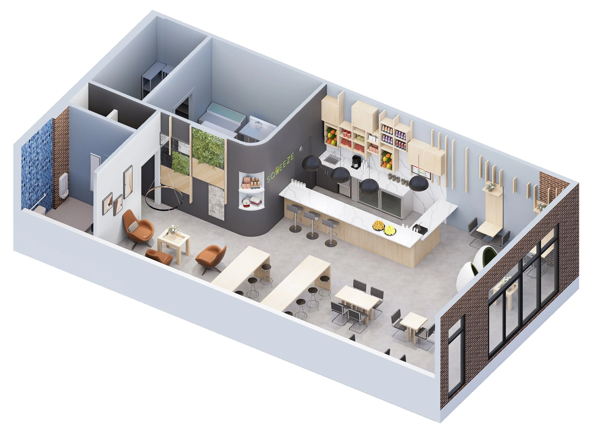 3D view of juice bar rendering  dl-Design Studio