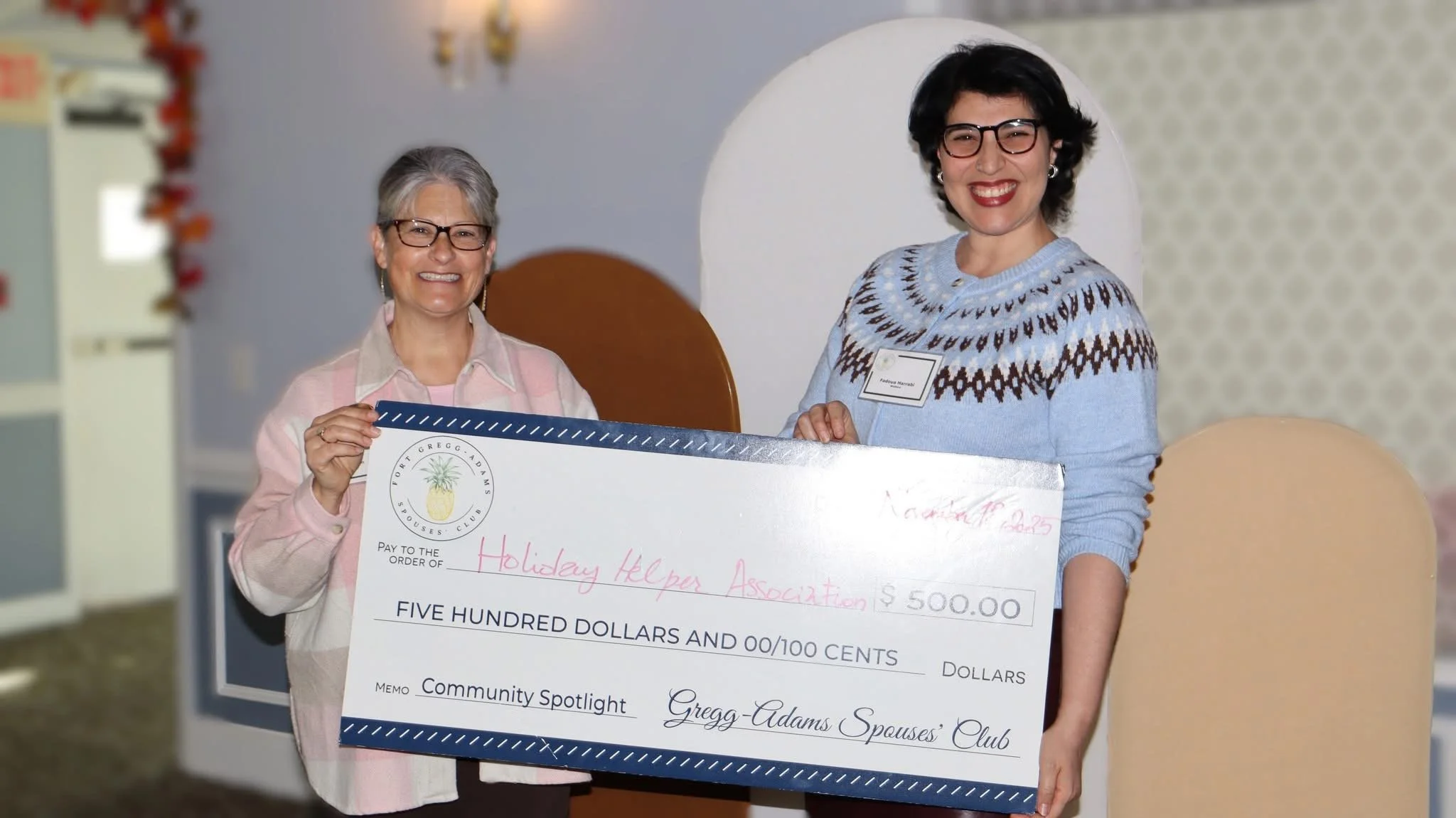 GASC Welfare gives Holiday Helper a community grant.
