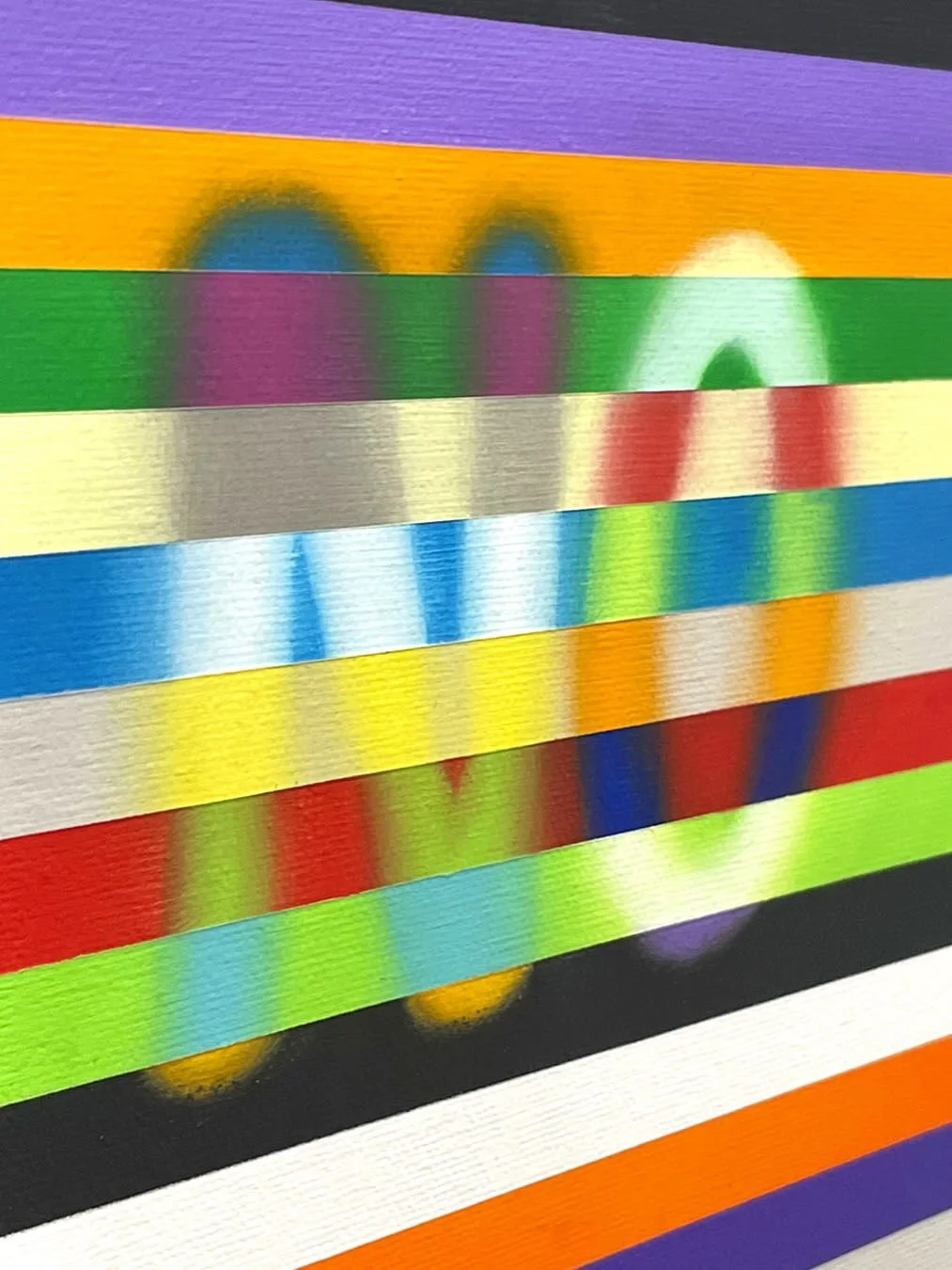 In 2025, I spent most of the year exploring how blending colour within each horizontal band leads to the emergence of form.

Earlier in the year, this exploration led to the formation of the circle, square, and triangle; the sphere, cube, and pyramid