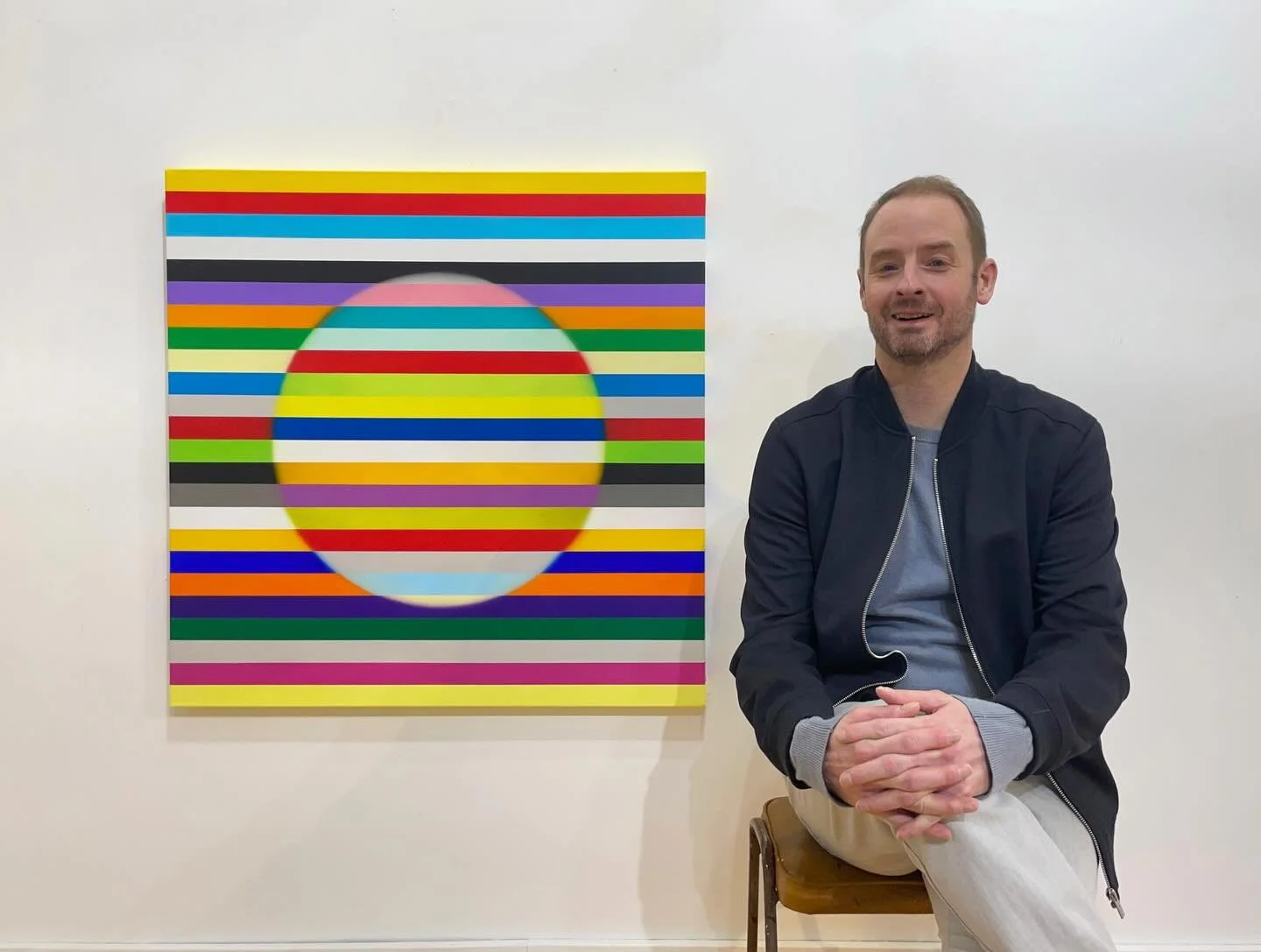 Becoming
Acrylic on canvas
36 &times; 36 inches

Becoming explores the idea of human connection through colour and form. Bands of colour move across the canvas like individual lives, each distinct yet part of a larger whole. The work reflects the ide