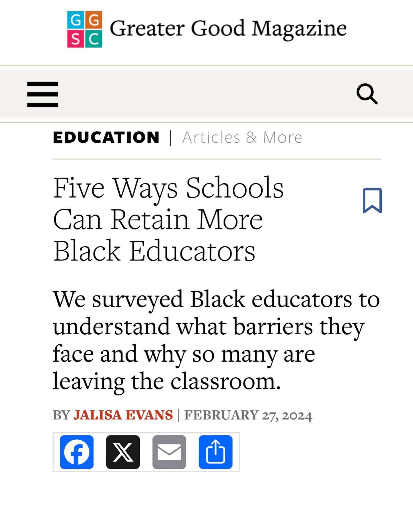 Black educators in the news 🗞️ 

Our founder shared what we learned from our recent report &ldquo;What Schools Must do to retain Black Educators&rdquo;  in an article published by Greater Good Magazine. 

Click the link in our bio to read it now.