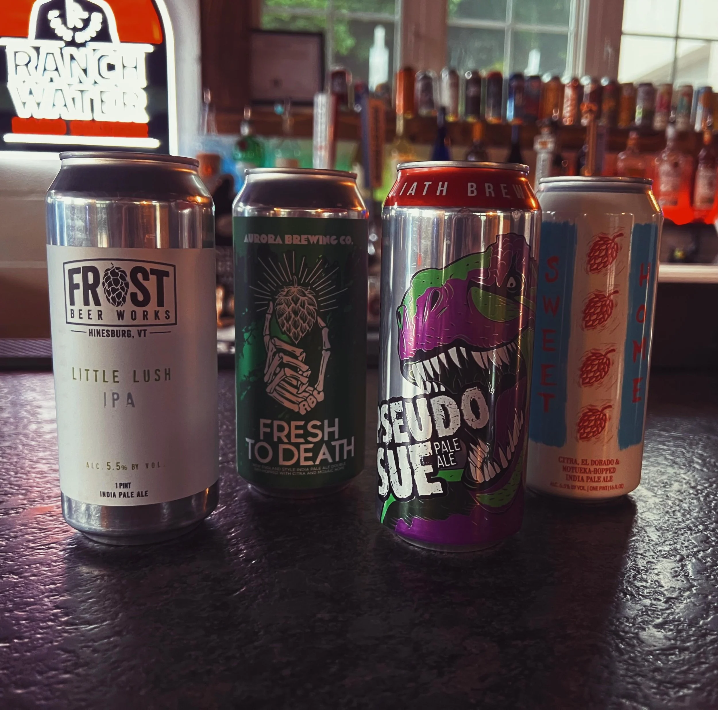 Four new pours this week! 🍻

Frost Beer Works - Little Lush 

Toppling Goliath Brewing Co. - Pseudo Sue 

Hop Butcher for the World - Sweet Home 

Aurora Brewing Co. - Fresh to Death 

Fresh lineup, limited pours. Once they&rsquo;re gone&hellip; the