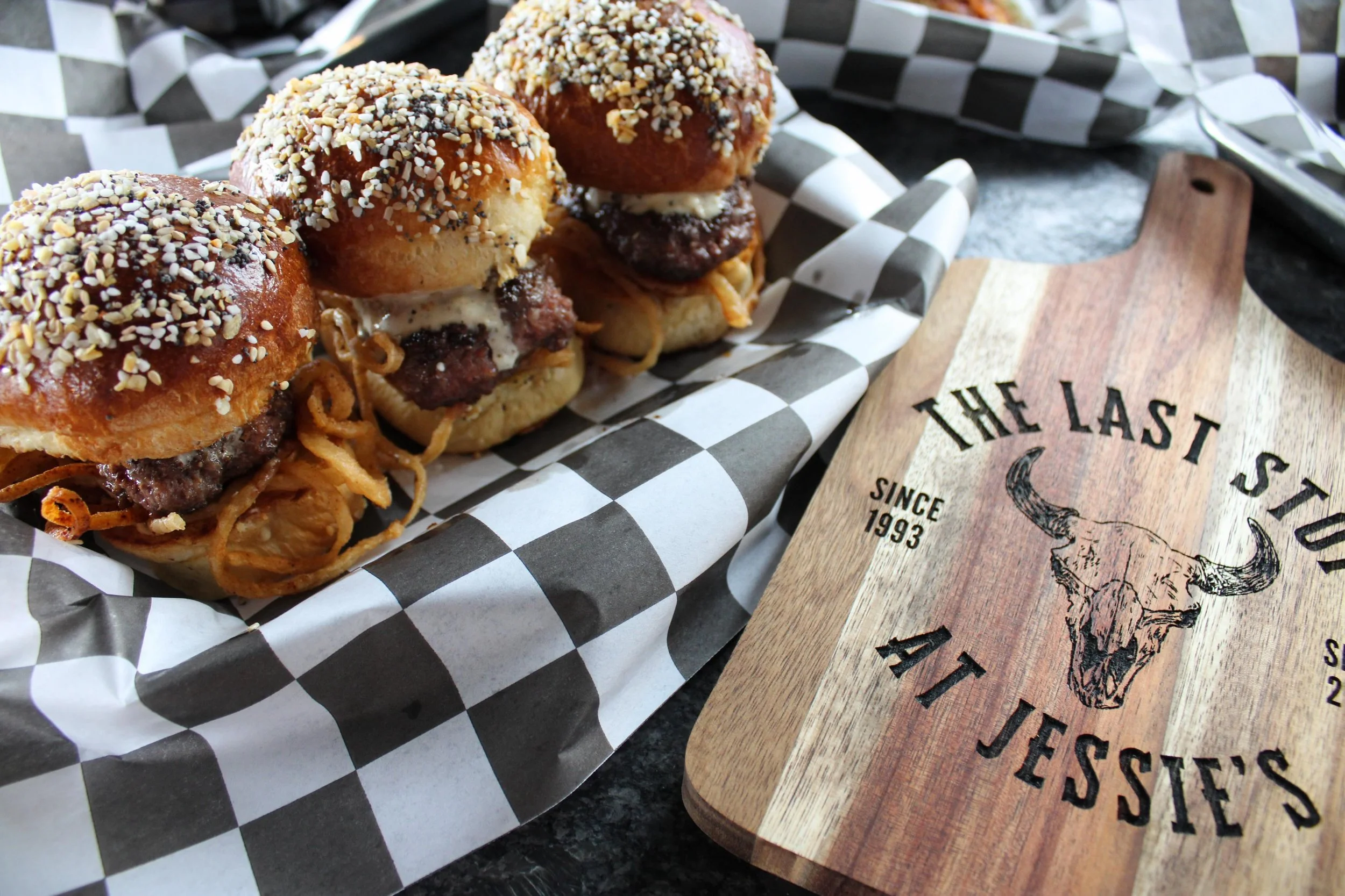 ☀️ 84&deg; and the last thing you should be doing is cooking. 
Let us handle dinner tonight.

~ Homemade everything brioche sliders stacked with beer cheese, gorgonzola spread, and crispy frizzled onions.

Cold drinks are waiting. See you at The Last