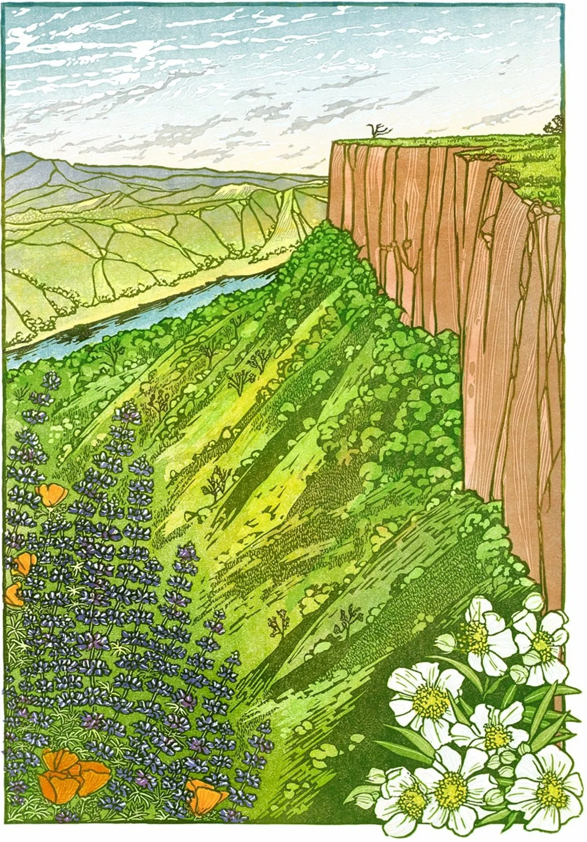 "MCKENZIE TABLE MOUNTAIN" (SFC Inspired Print), Limited Edition of 32, 
16" x 11" Reductive Linocut Relief Print