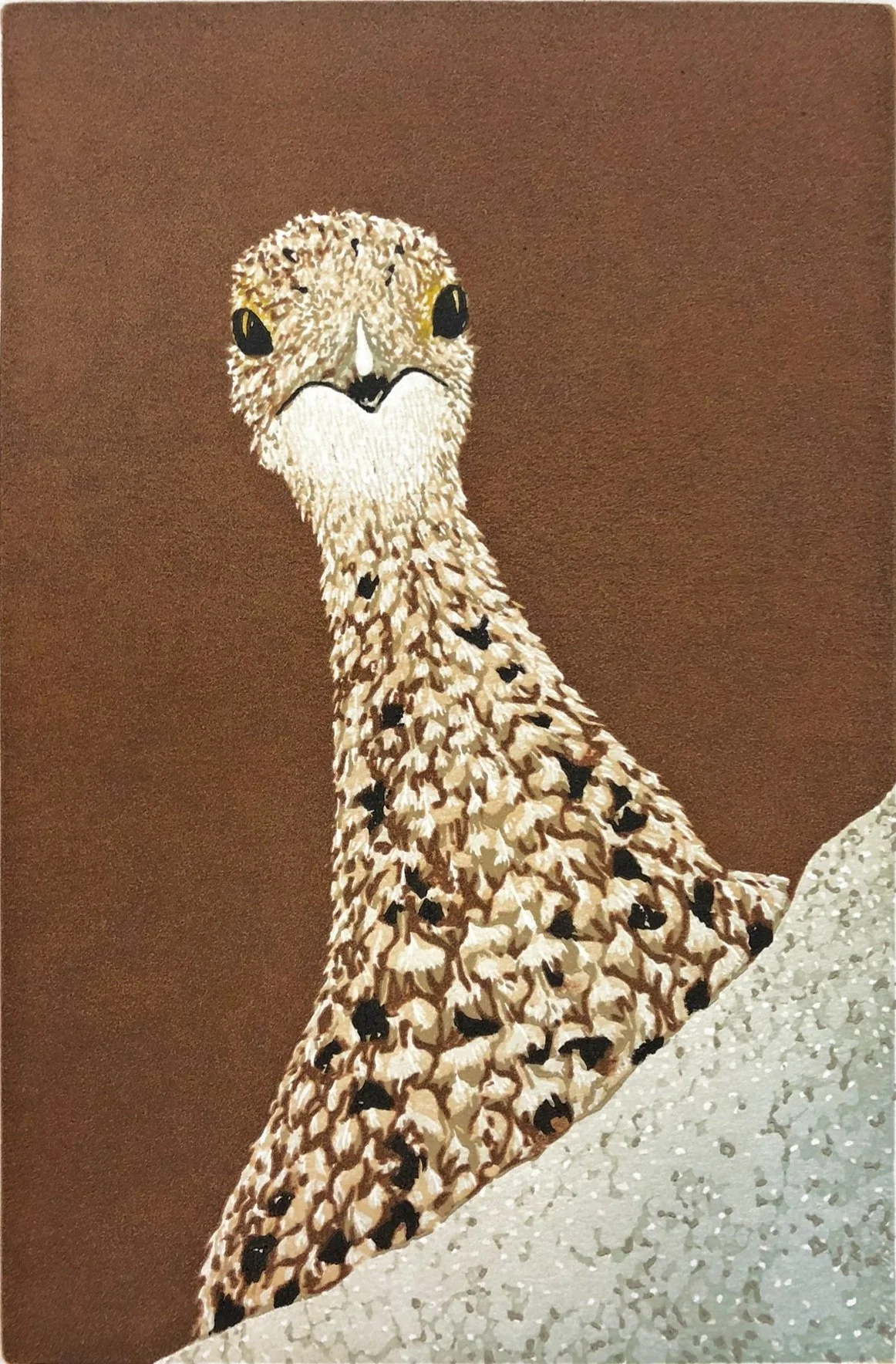 “Well, Hello there!”, Limited Edition of 33, 9" x 6"  Reductive Linocut Relief Print