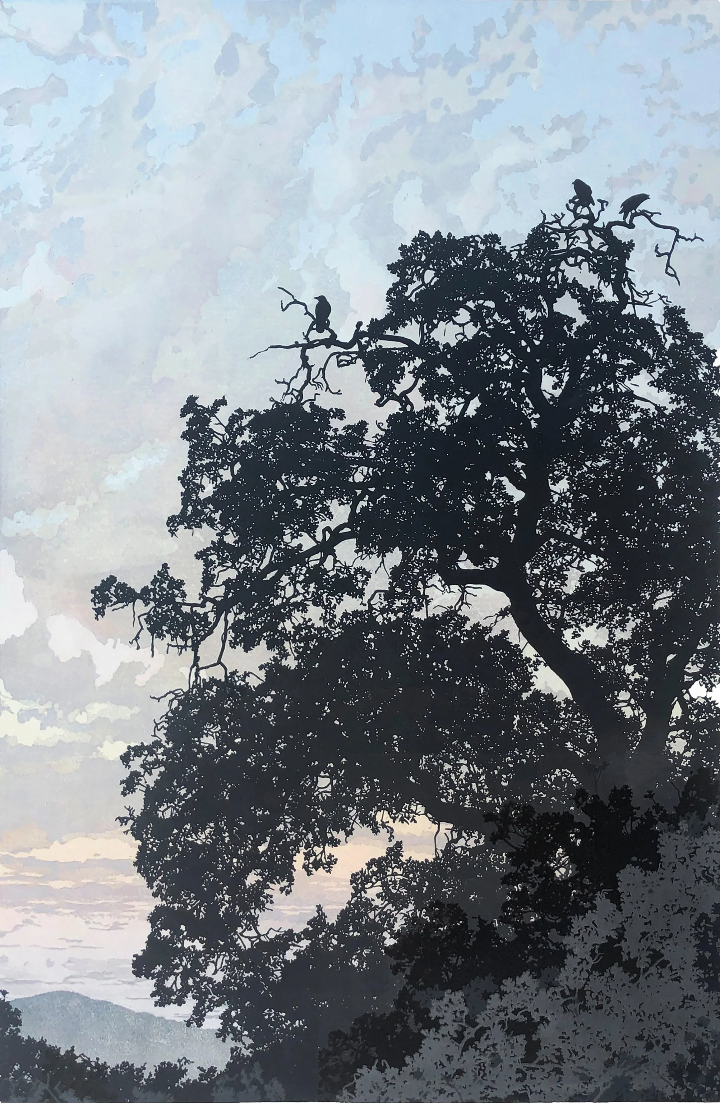 "View from the Top", Limited Edition of 27, 
24” x 16” Reductive Linocut Relief Print
