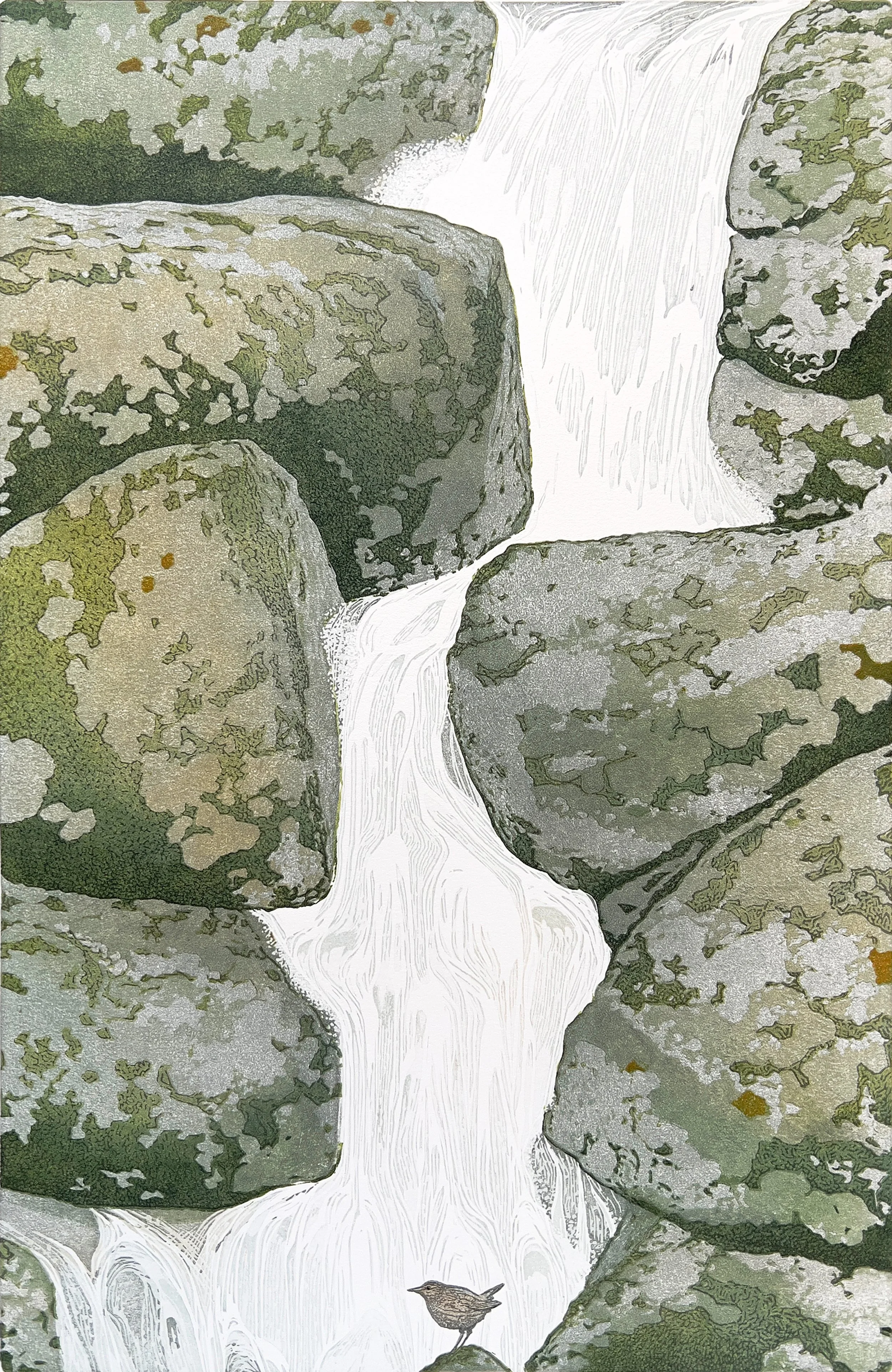 "Skinny Dipper", Limited Edition of 29, 
16” x 10.5” Reductive Linocut Relief Print
