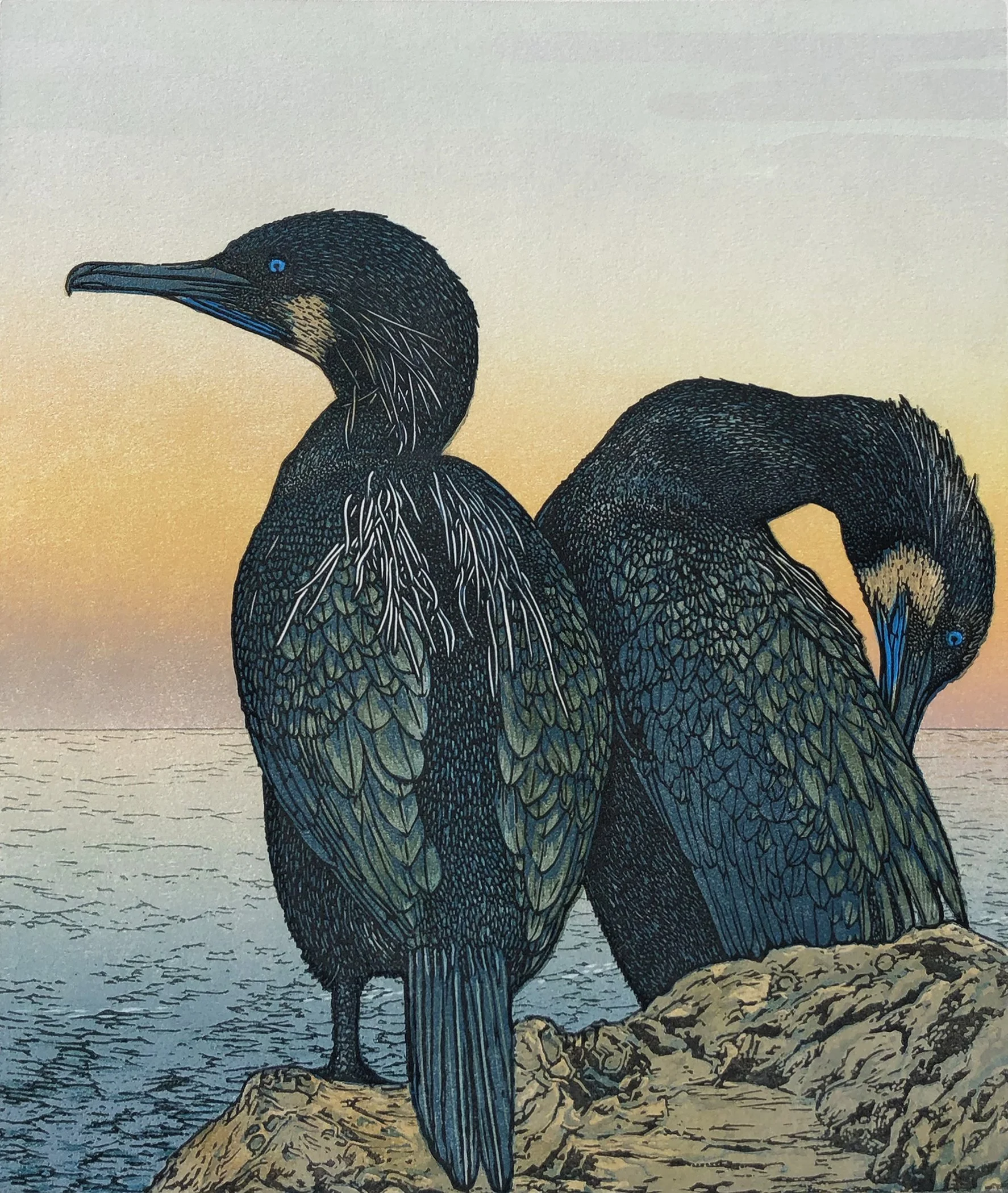 “Birds of a Feather”, Limited Edition of 26, 13" x 11" Reductive Linocut Relief Print