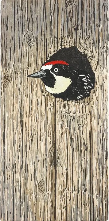 "Keeping a Watchful Eye", Limited Edition of 32, 10.5” x 5.25” Reductive Linocut Relief Print