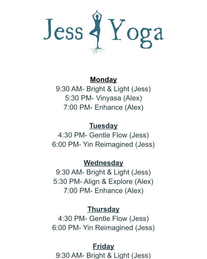 Tomorrow morning is Bright &amp; Light class at 8:30 followed by Yin Reimagined at 10! 

Start your Saturday finding your way back to yourself on the yoga mat. 🧘🏼&zwj;♀️🧘🏻😎 #bodymindspirit #jessyogawellness #virginiabeachyoga #jessyoga #getinspi