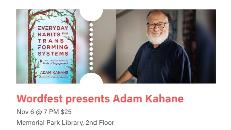 Our Tzavta with author Adam Kahane may be sold out- but you can catch him Nov 6 with @wordfest! Your ticket includes the conversation, hosted by community leader Leor Rotchild, and an audience Q&amp;A. Owl&rsquo;s Nest Books will be on site with pre-