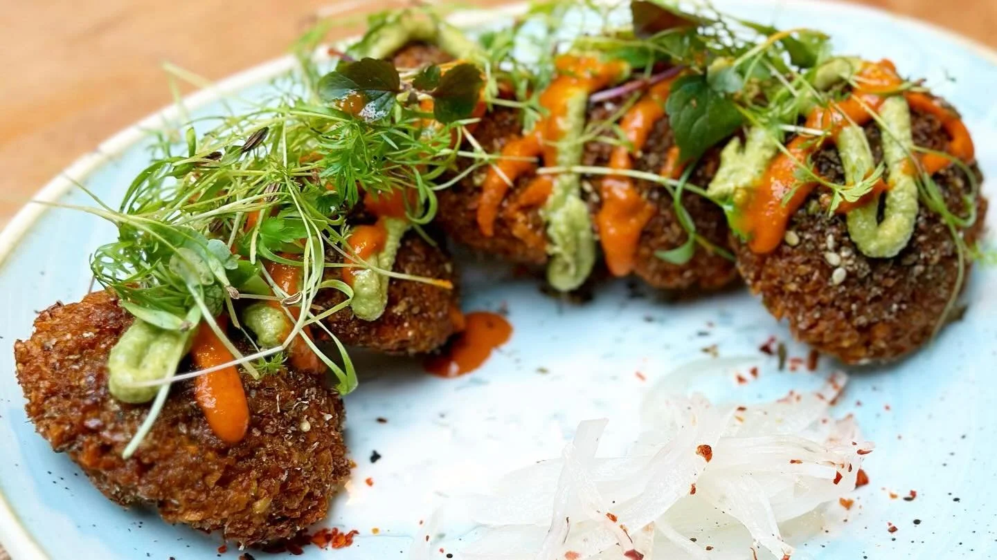 Falafel from scratch, tahini and all. Find out why mayor of flavortown @guyfieri said it was out of this world, by grabbing your table at the @opentableca link in our bio! Available as a wrap for lunch, and stand alone for dinner!