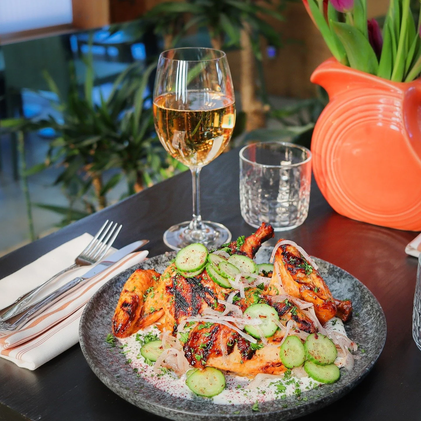 Introducing one of our newest large plates: Roast Chicken! Whole AB cultured heritage chicken, deboned (don&rsquo;t worry, we did the work!), marinated for 48 hours in house-made cr&egrave;me fra&icirc;che, then grilled to perfection.
Fresh, tender, 