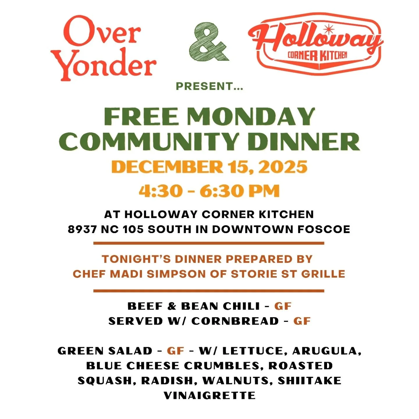 Big thanks to Chef Madi from @ssg_sidecarbar for preparing tonight's Community Dinner!  Come see us starting at 4:30 for dine-in or takeout.  Donations are not necessary but if you are able we will be collecting for @foscoe_hometeam - good folks doin